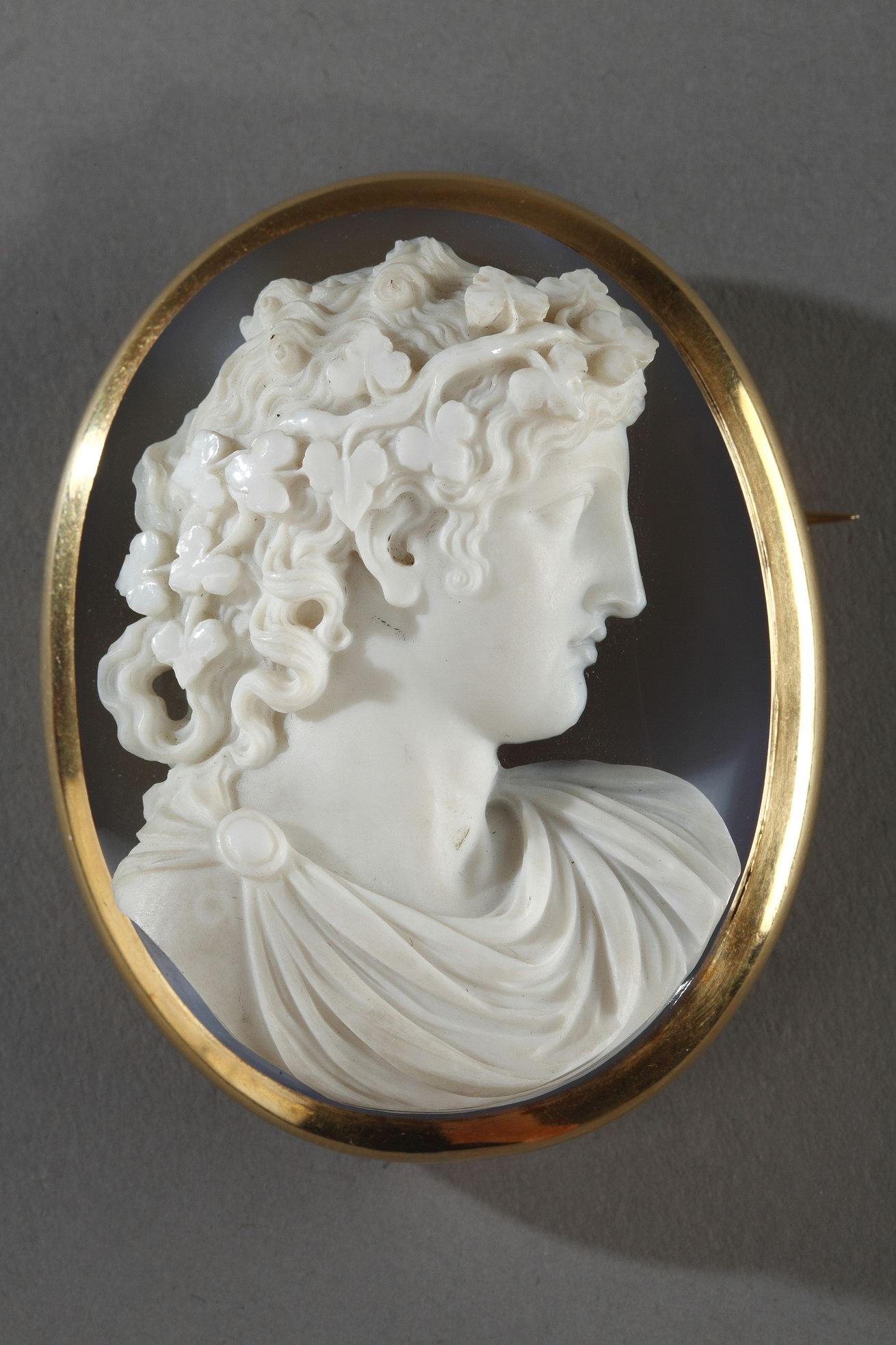 French Cut Cameo on Agate Gold Mount, 19th Century