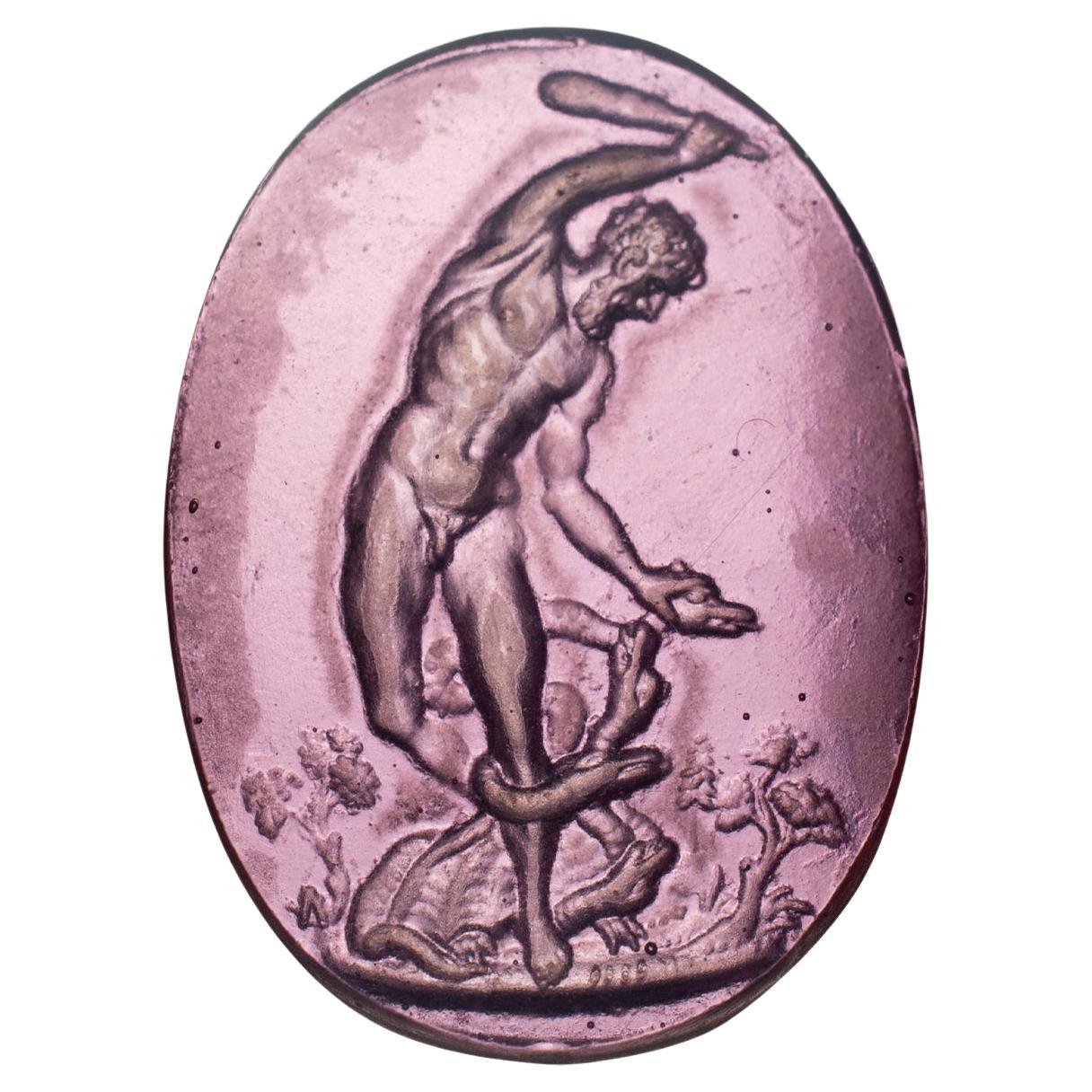 Cameo or intaglio, Hercules against the Hydra of Lerna. Glass.
