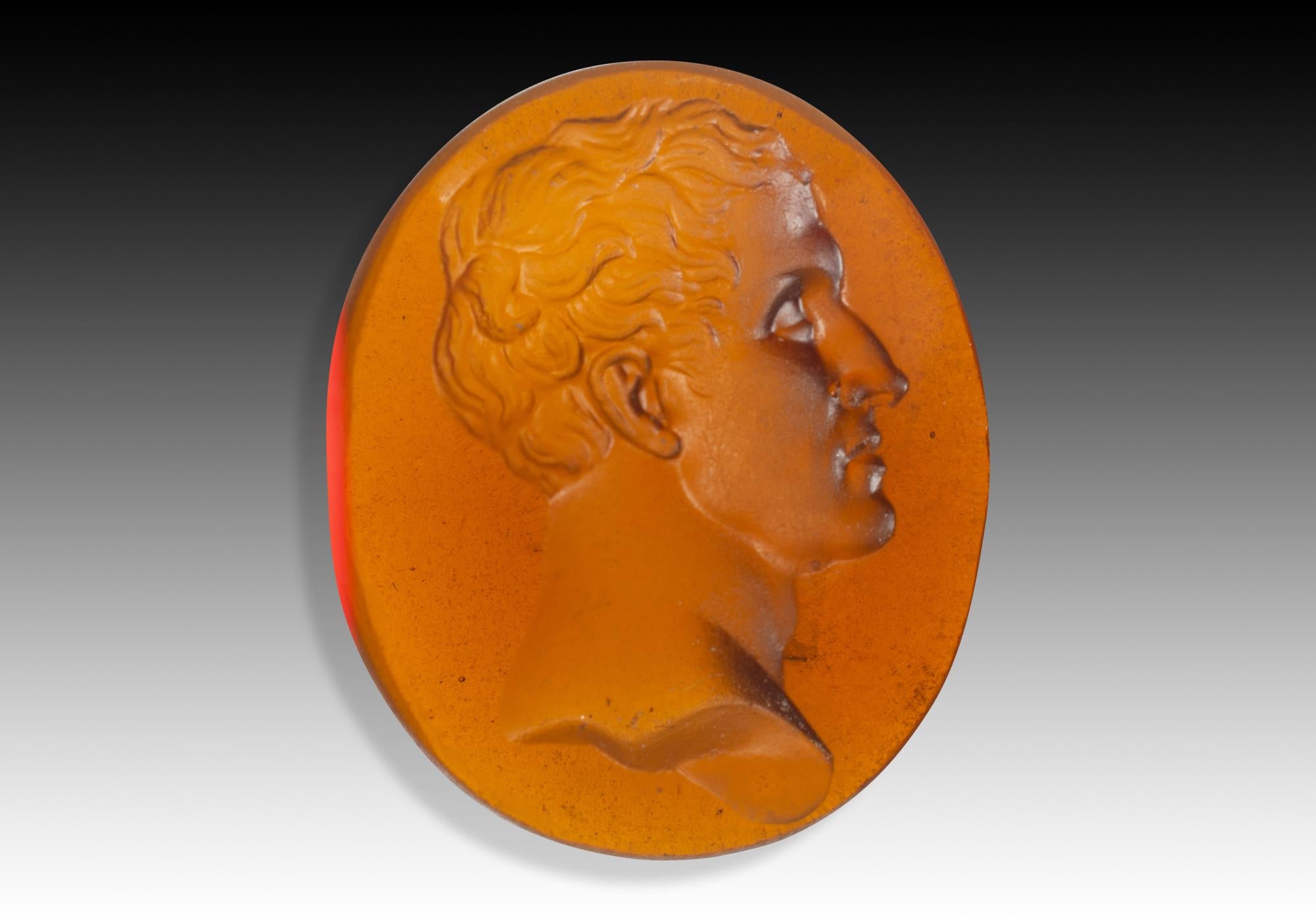 Italian Cameo or intaglio, male portrait. Glass. Possibly Italy, 19th century. For Sale