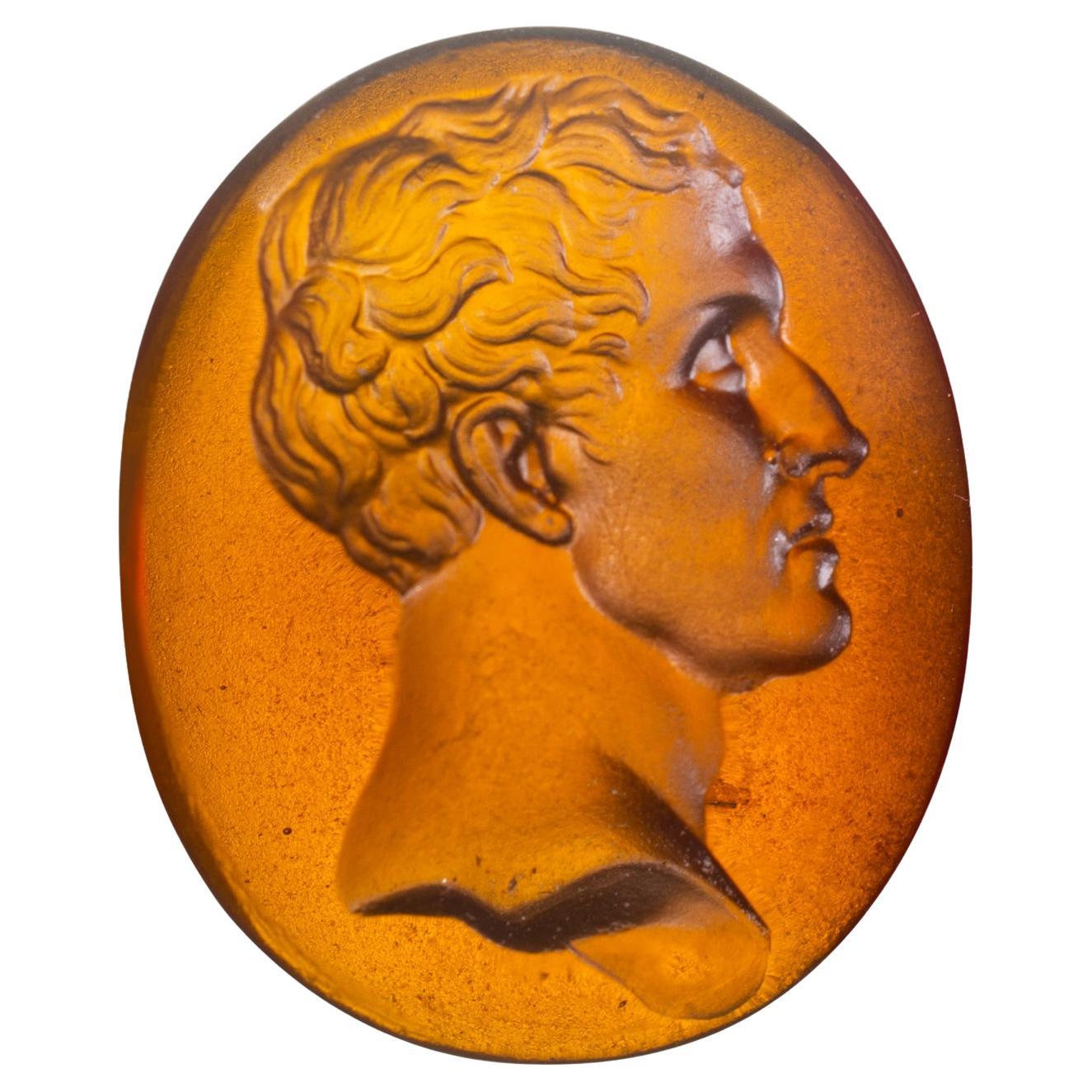 Cameo or intaglio, male portrait. Glass. Possibly Italy, 19th century.