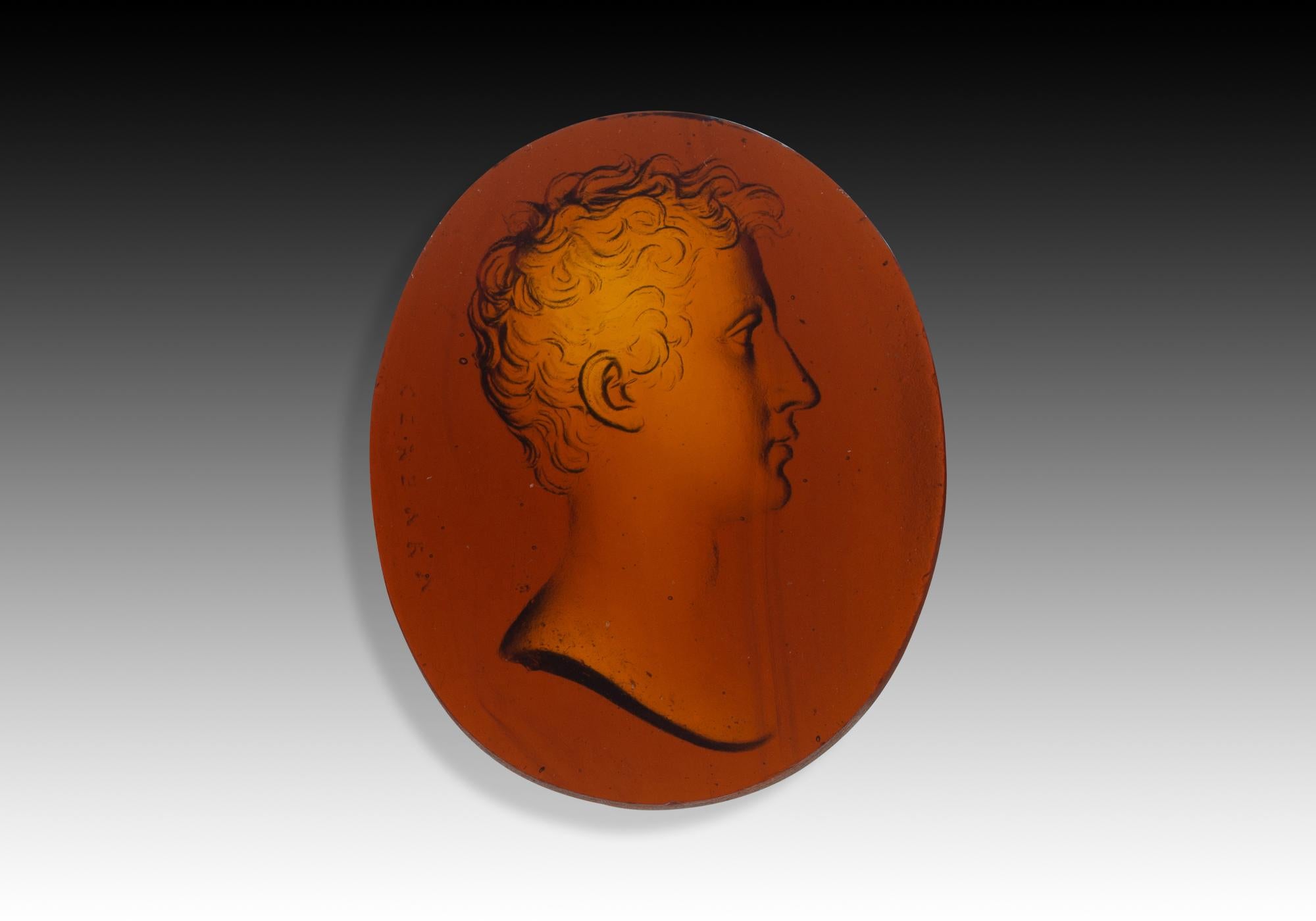 Italian Cameo or intaglio, male profile. Glass. Possibly Italy, 19th century. For Sale