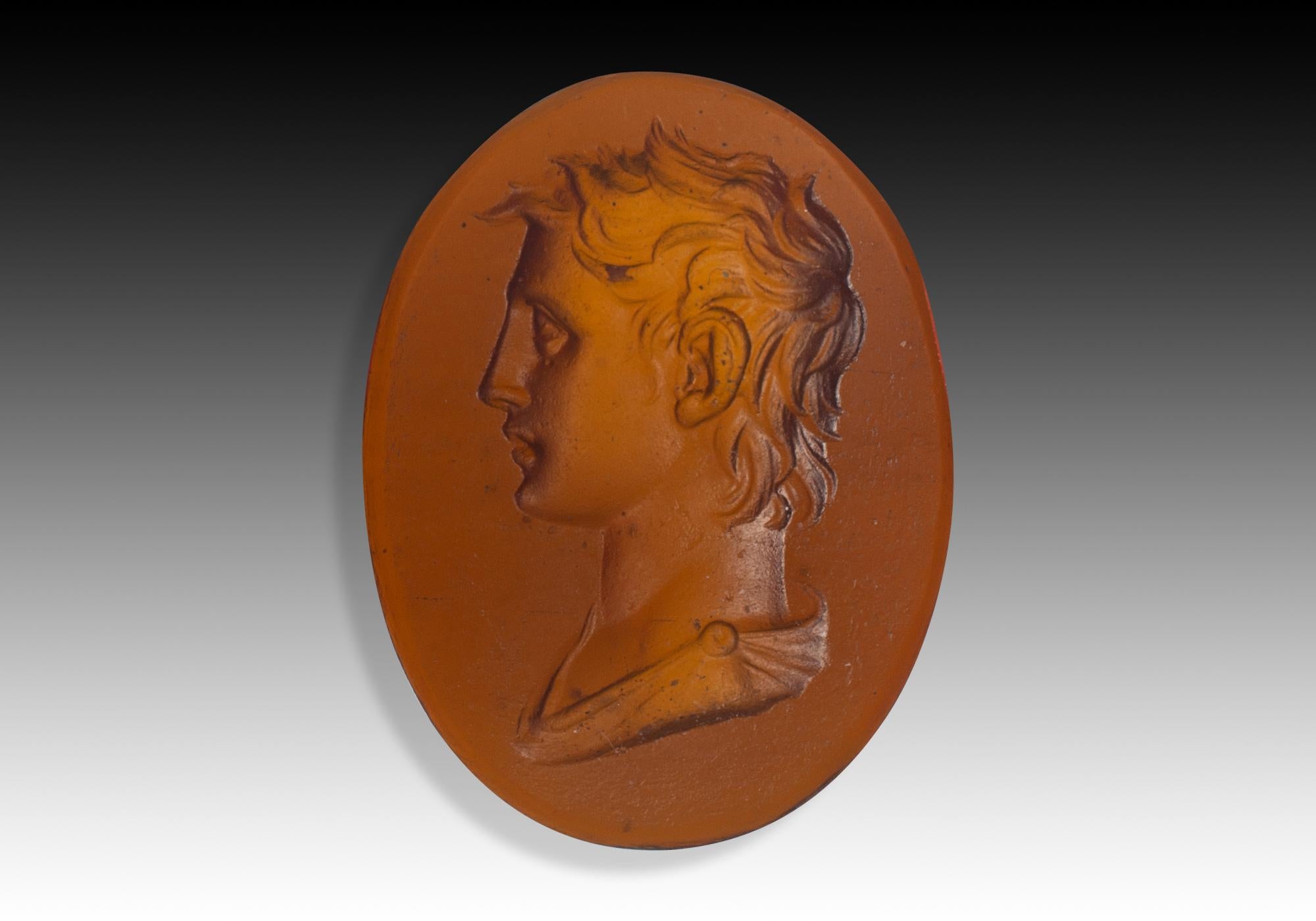 italien Camée ou intaille, portrait. Le verre. Peut-être Italie, 19e siècle. en vente