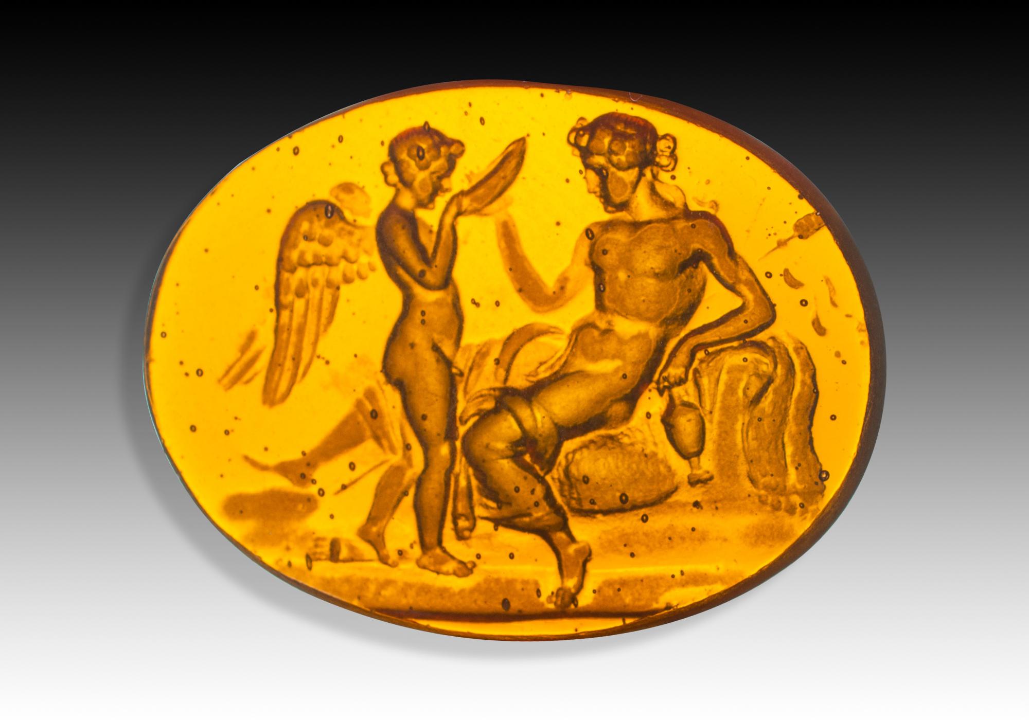 Neoclassical Revival Cameo or intaglio, possibly Venus and Cupid. Glass. Possibly Italy, 19th c. For Sale
