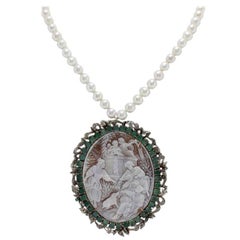 Cameo Pearl Silver Gold Necklace