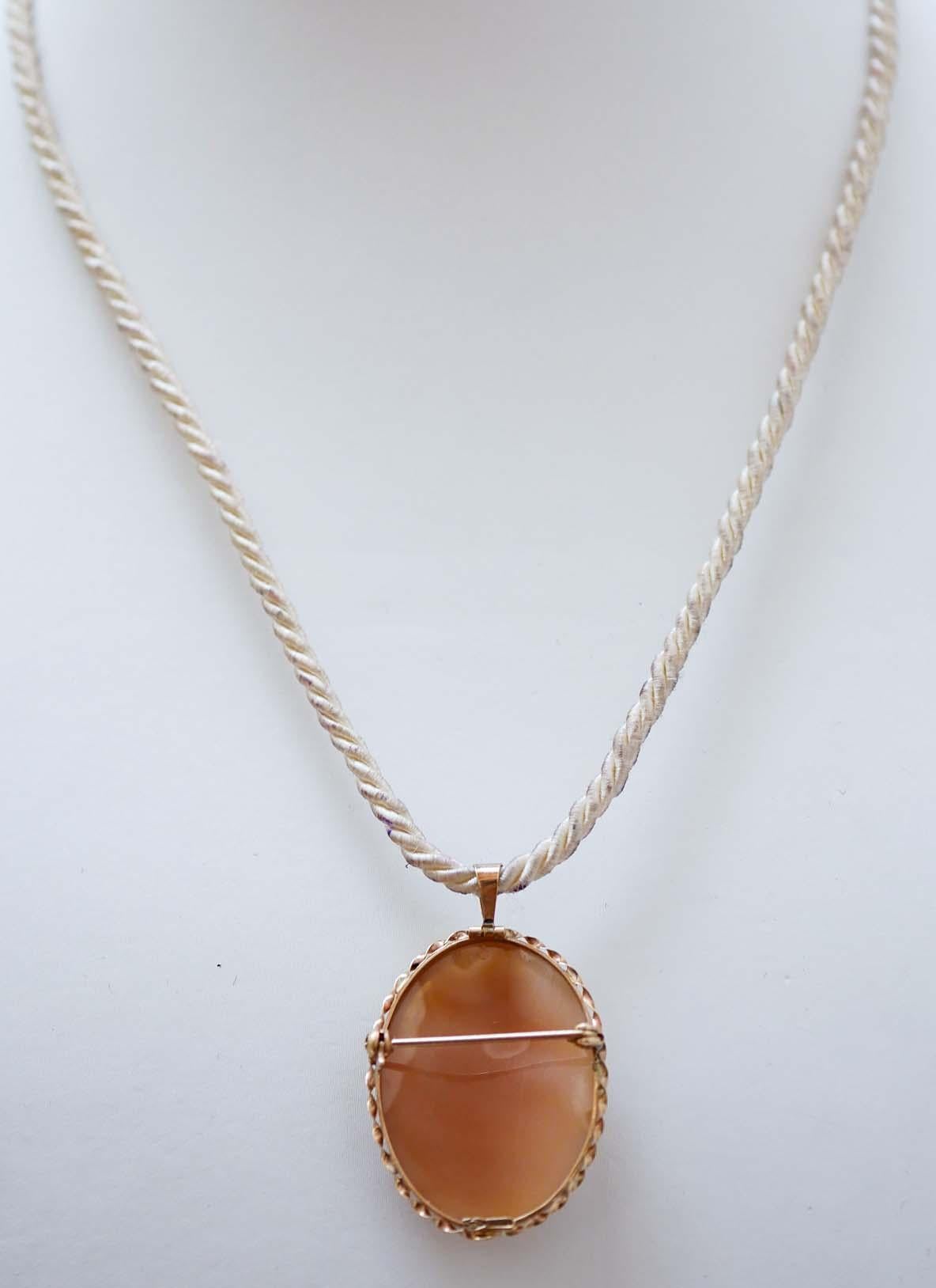 Camée, broche / pendentif en or rose. Bon état - En vente à Marcianise, Marcianise (CE)