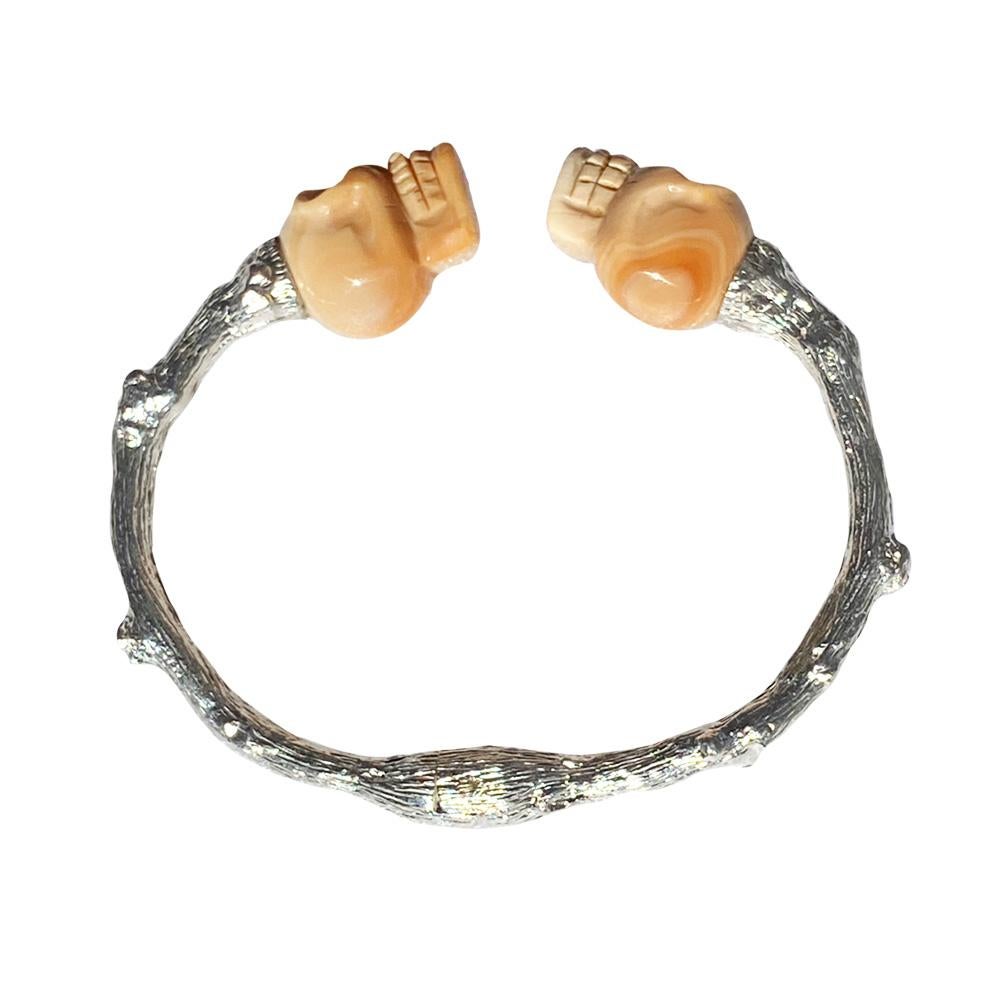 Carved Cameo Shell Skulls Cuff In New Condition For Sale In Solana Beach, CA