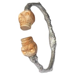 Carved Cameo Shell Skulls Cuff