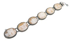 19th Century Pennisi Antique Silver Cuff Bracelet with Cameos, Italy