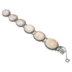 19th Century Pennisi Antique Silver Cuff Bracelet with Cameos, Italy