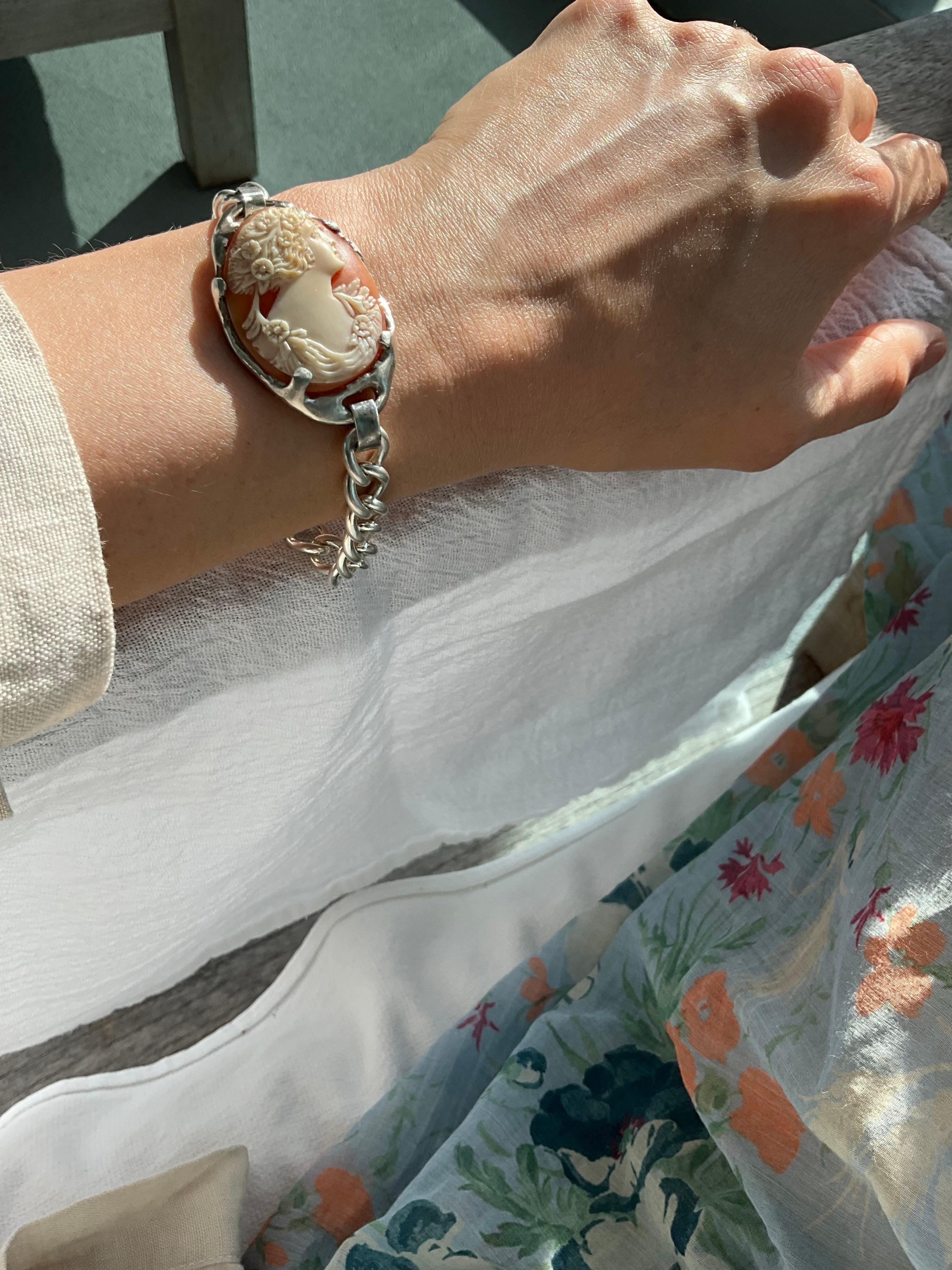 Contemporary Cameo Silver ID Bracelet by Alexis Laurel For Sale