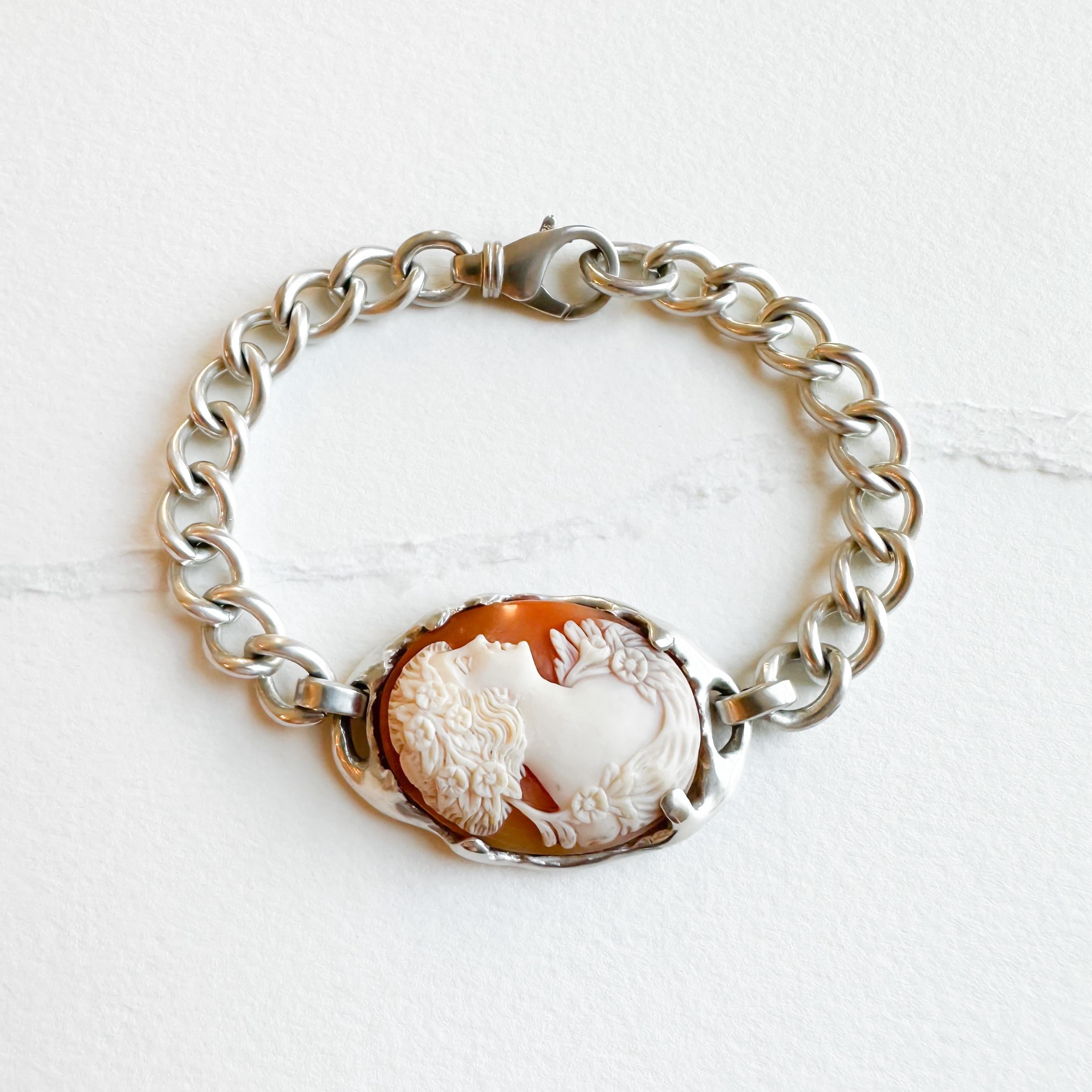 Women's or Men's Cameo Silver ID Bracelet by Alexis Laurel For Sale