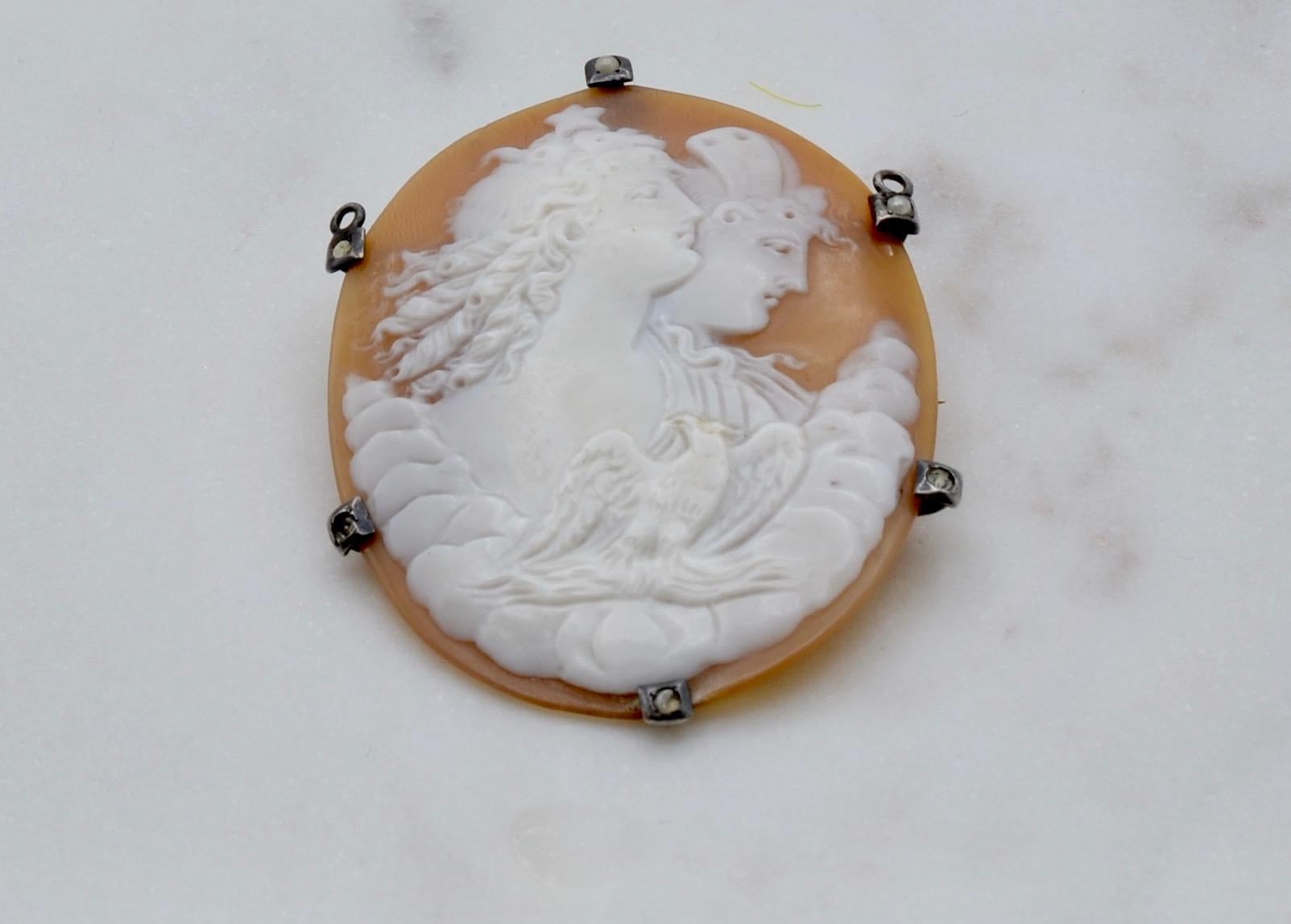 Victorian Mythological Cameo Silver Pin Pendant In Excellent Condition For Sale In Berkeley, CA