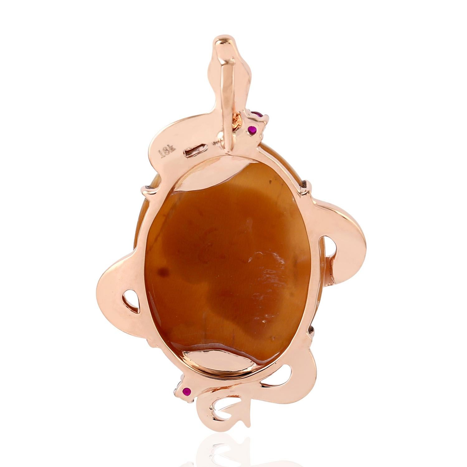 Cast in 18 karat gold. This beautiful cameo pendant necklace is set with 8.63 carats cameo shell, .20 carats ruby and .40 carats of sparkling diamonds. 

FOLLOW  MEGHNA JEWELS storefront to view the latest collection & exclusive pieces.  Meghna
