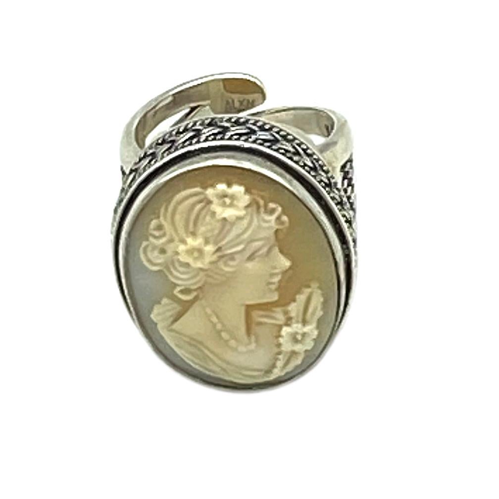 Artist Cameo Sterling Cocktail Ring For Sale