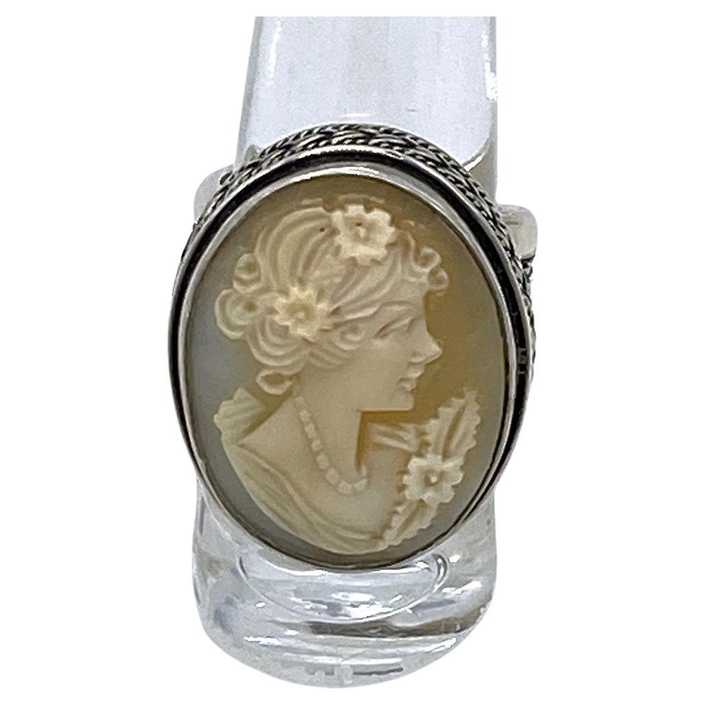 Cameo Sterling Cocktail Ring For Sale