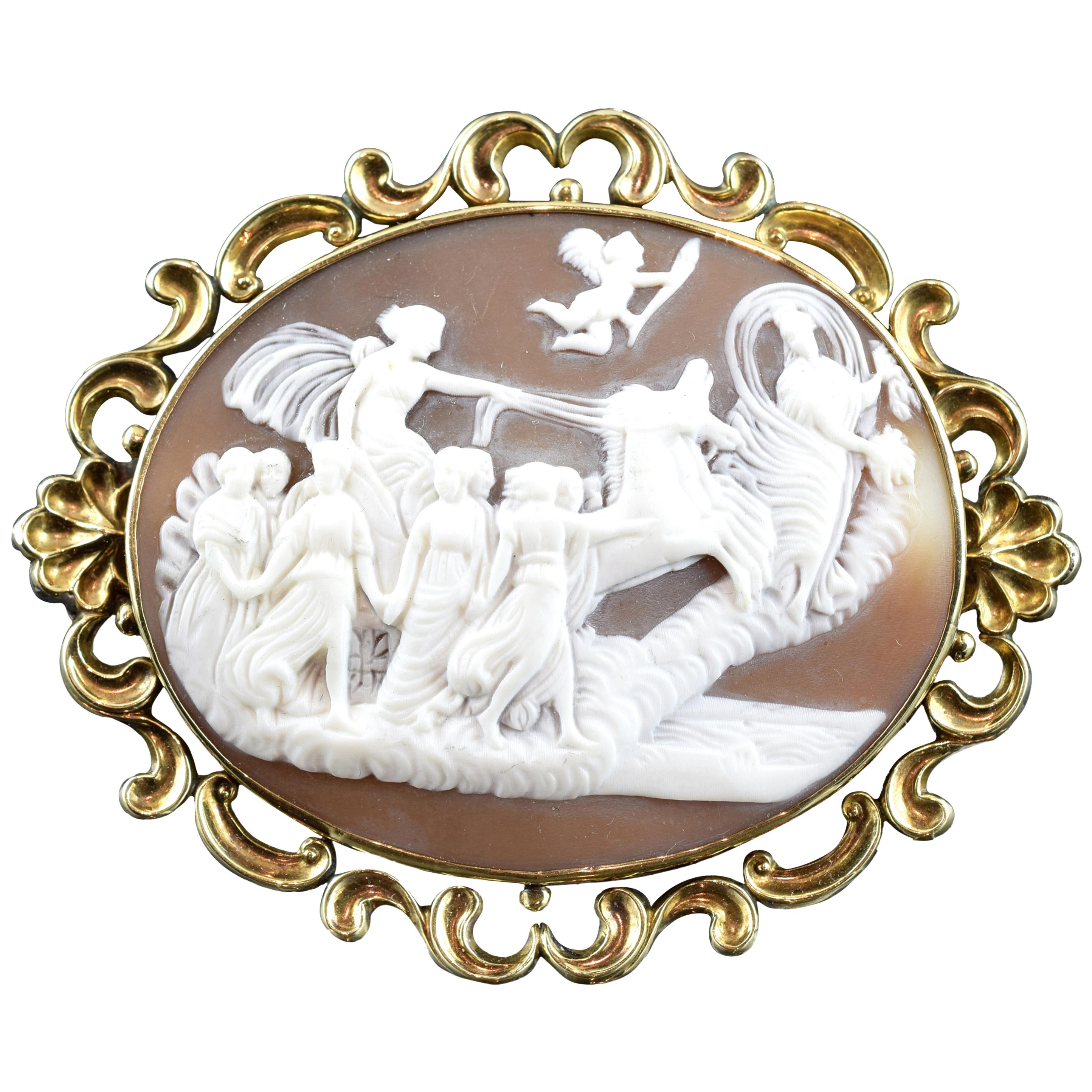 Cameo with Gold '9-Karat' Frame; Brooch, Victorian Era, circa 1860 For Sale
