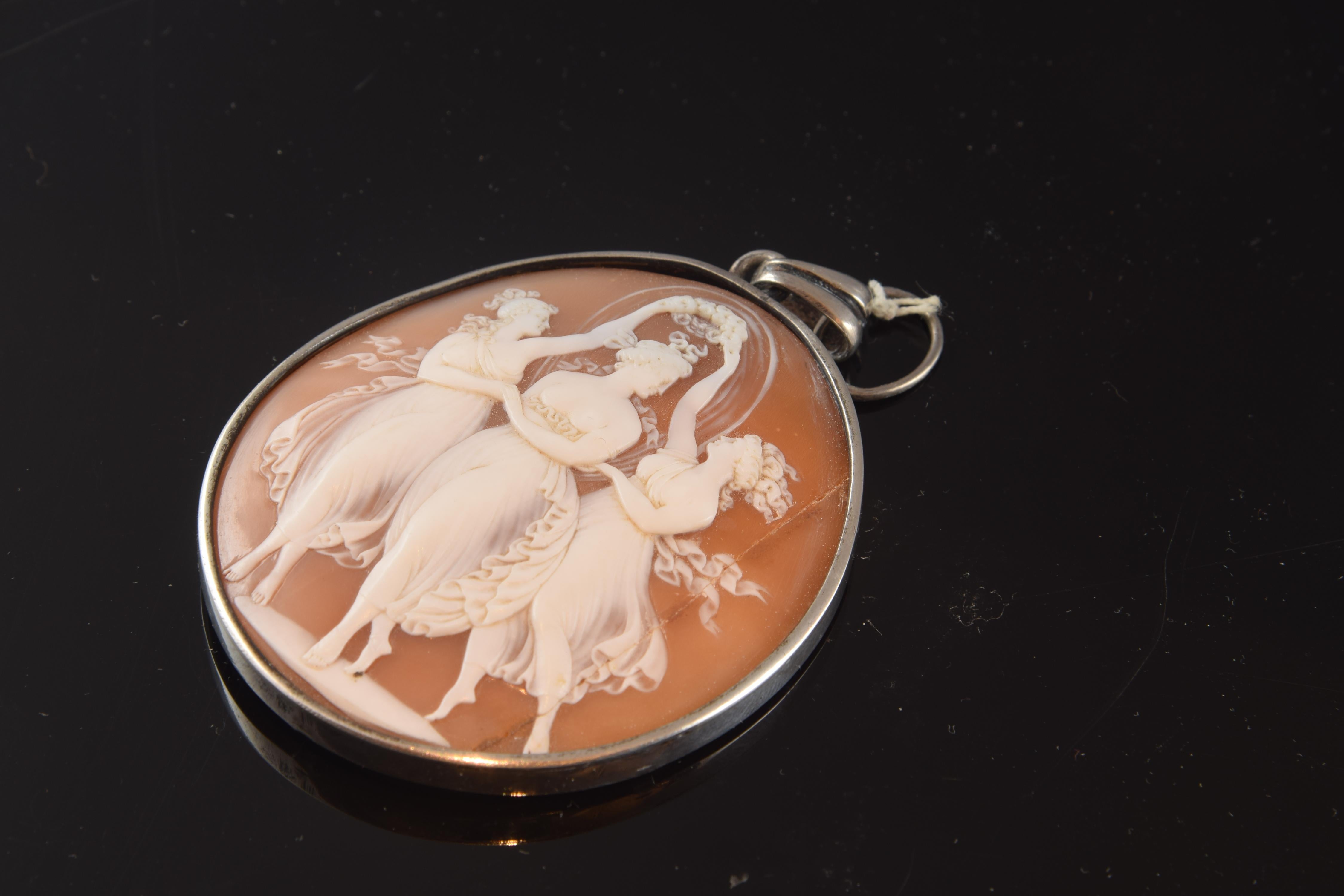 European Cameo with Silver Frame, Pendant, circa 1900