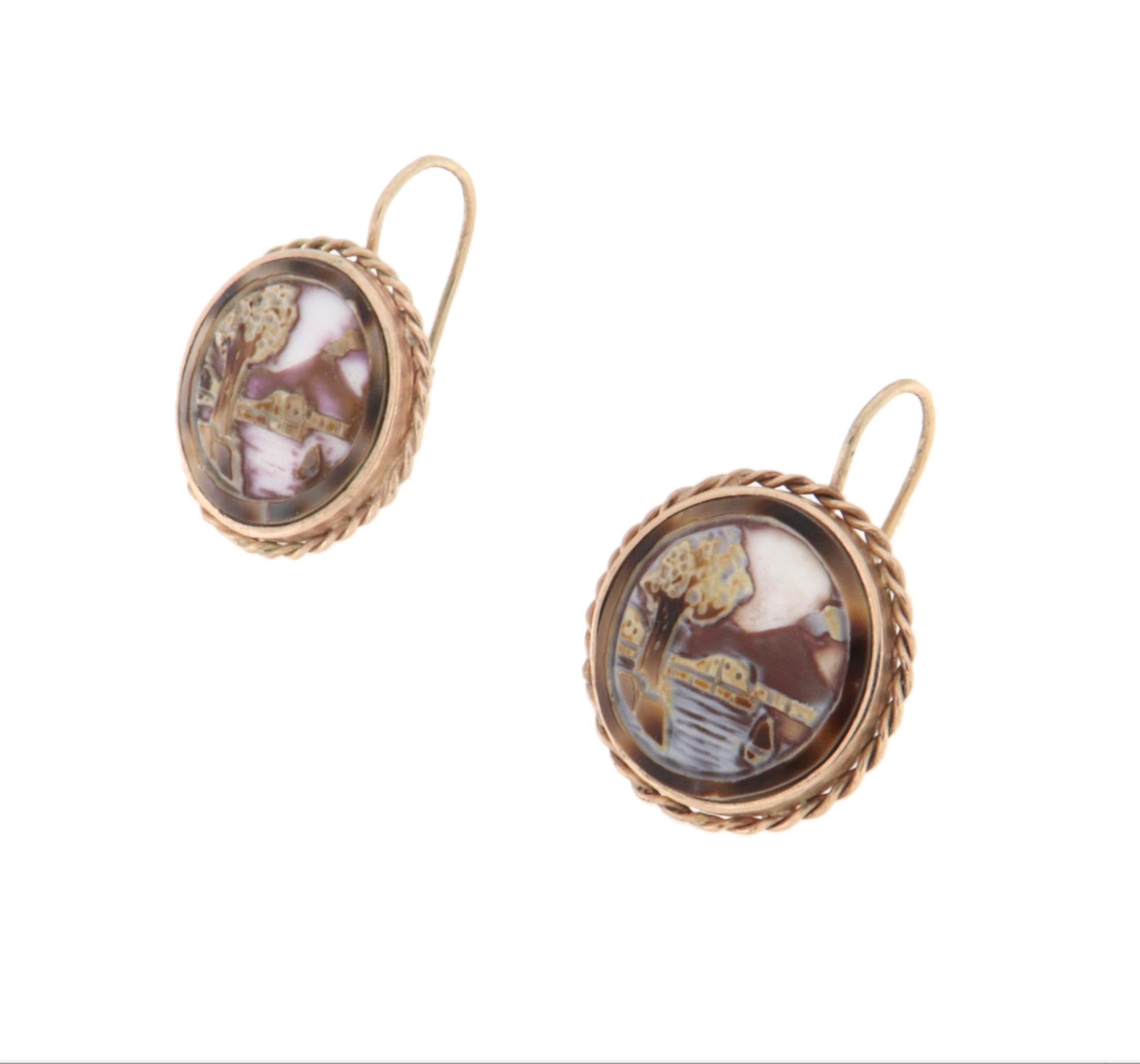 Artisan Pendants d'oreilles Cameos 9 carats en vente