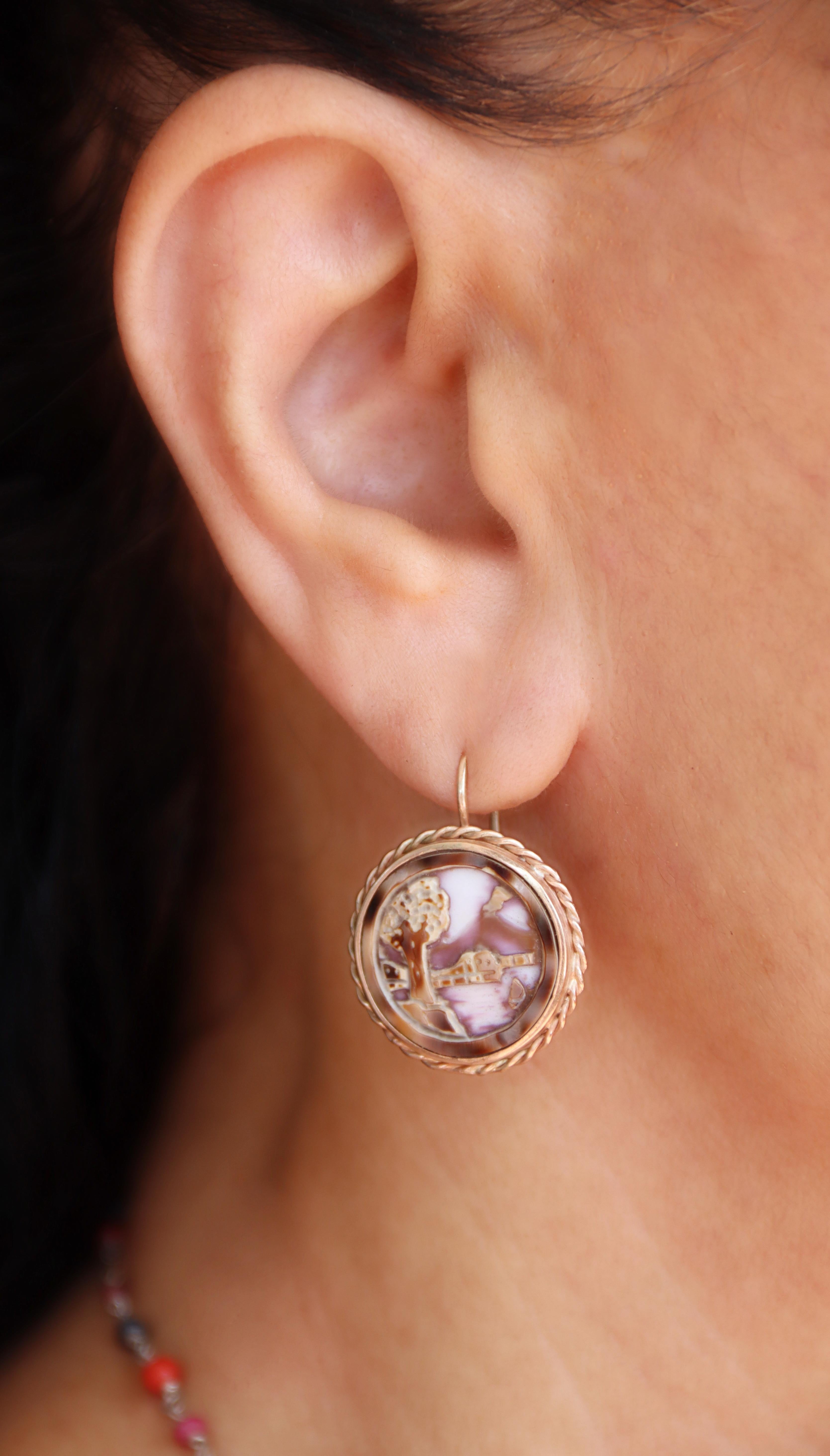 Orecchini a goccia Cameos 9 Karat in vendita 2