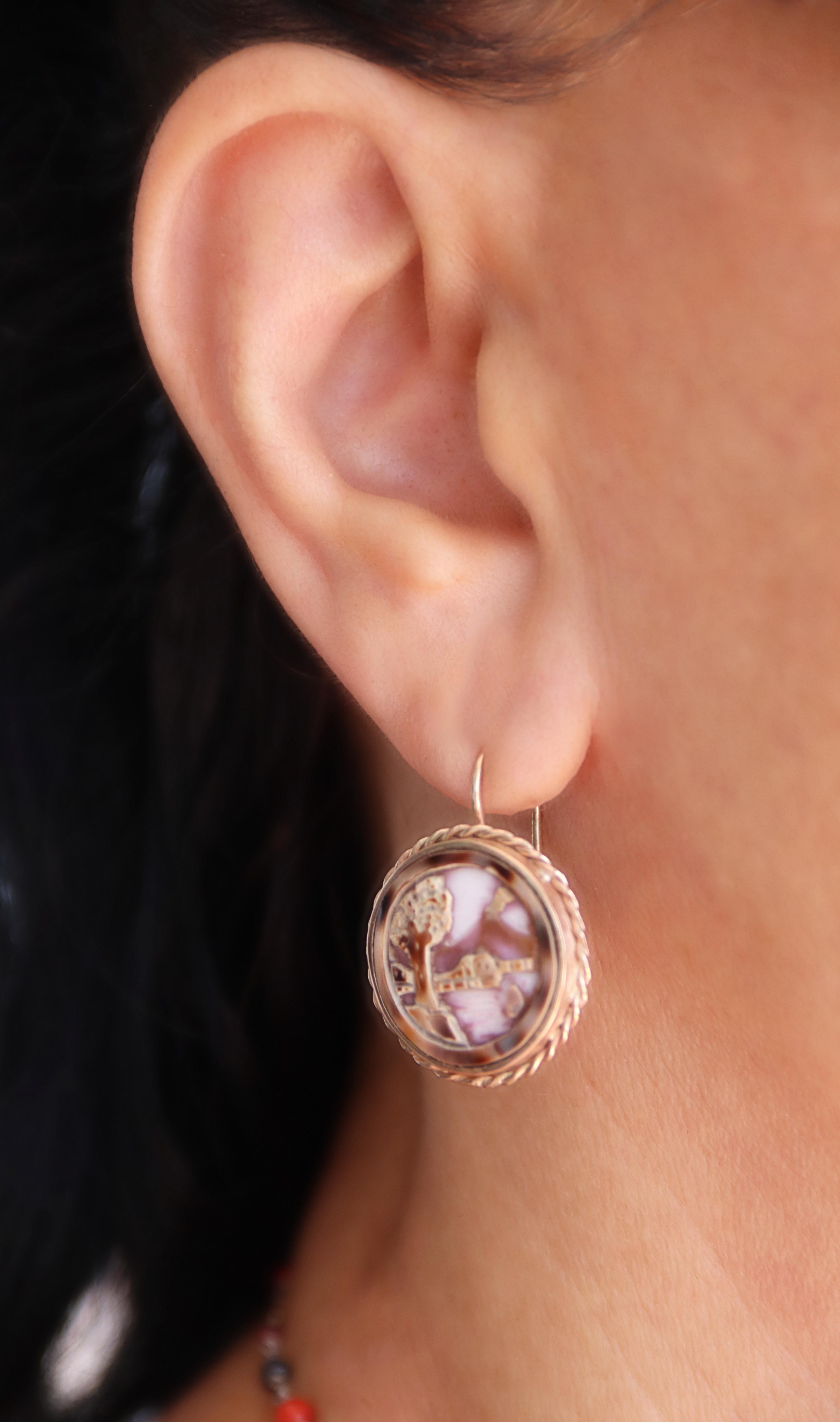 Orecchini a goccia Cameos 9 Karat in vendita 3