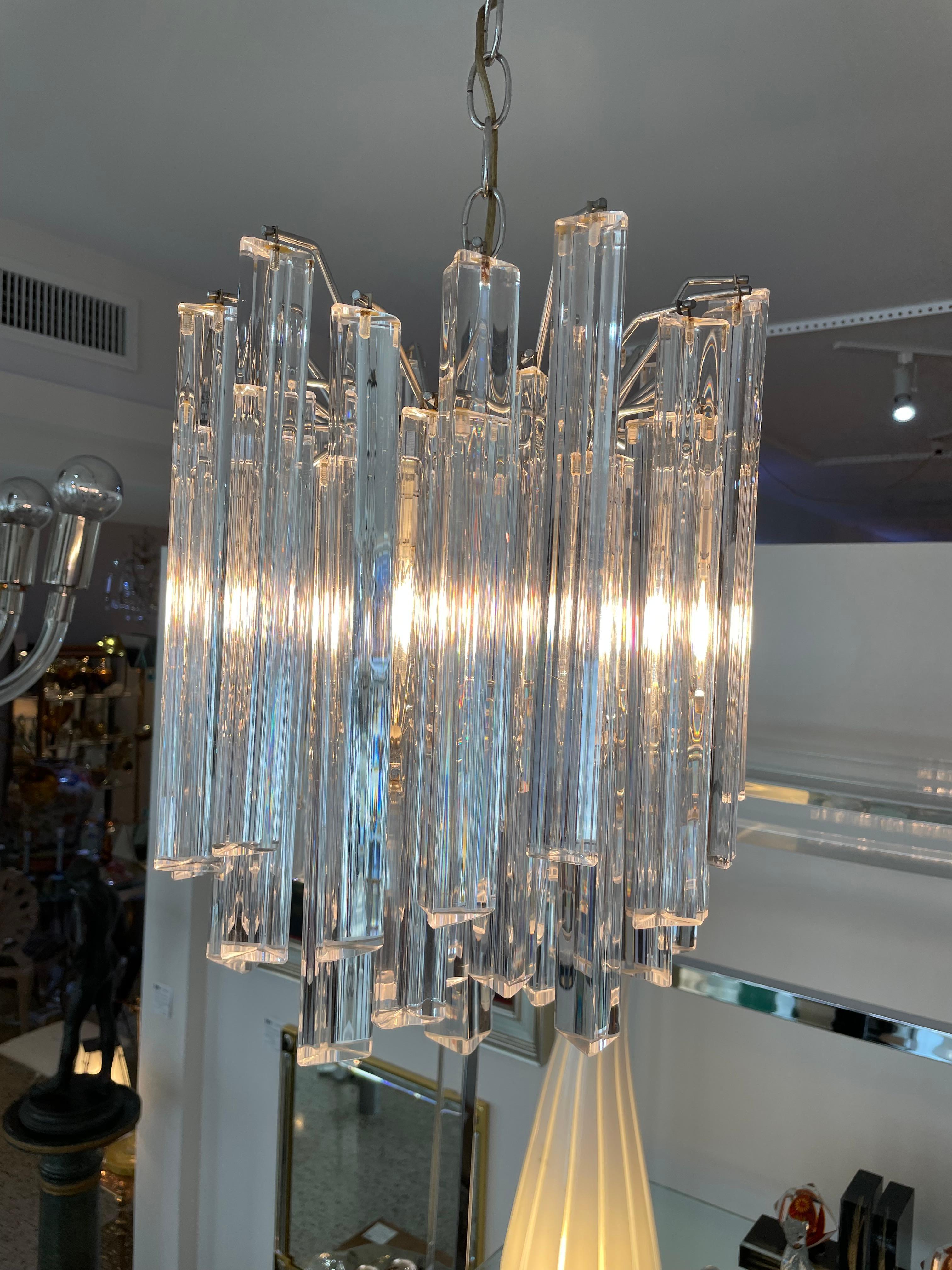 Mid-Century Modern Camer Chandelier with Venini Prisms For Sale