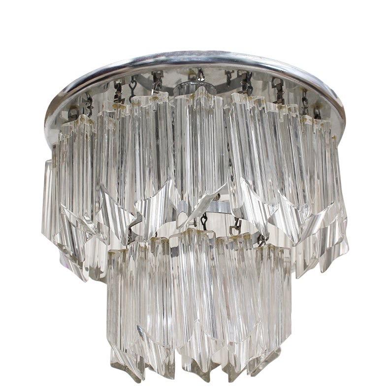 Camer crystal flush mount chandelier with chrome frame.

Vintage midcentury crystals with later light fixture unit.

Circa 1980.

Dimensions: 10” H x 9” W