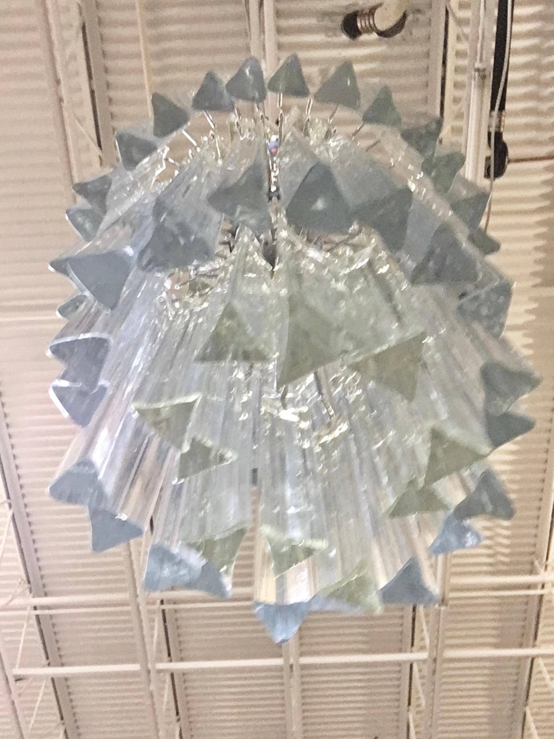 Camer Four-Tier Triedri Prism and Chrome Chandelier In Good Condition For Sale In Hanover, MA