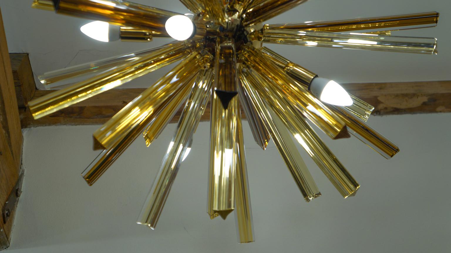 Camer Glass Mid-Century Modern Amber Murano Chandelier Italian Sputnik, 1982 For Sale 7
