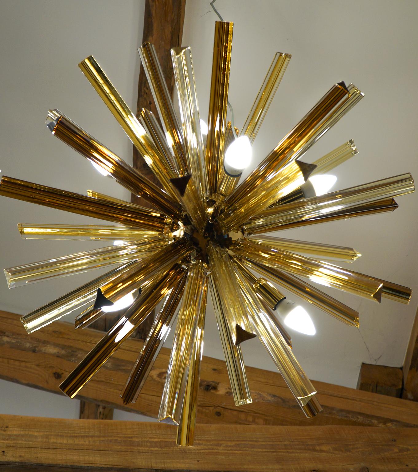 Camer Glass Mid-Century Modern Amber Murano Chandelier Italian Sputnik, 1982 For Sale 8