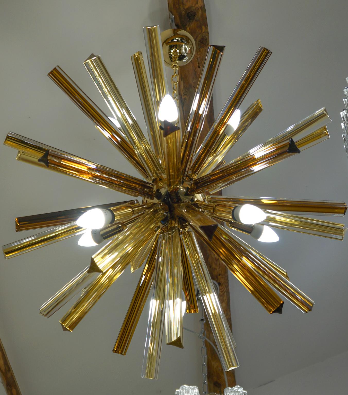 Camer Glass Mid-Century Modern Amber Murano Chandelier Italian Sputnik, 1982 For Sale 10