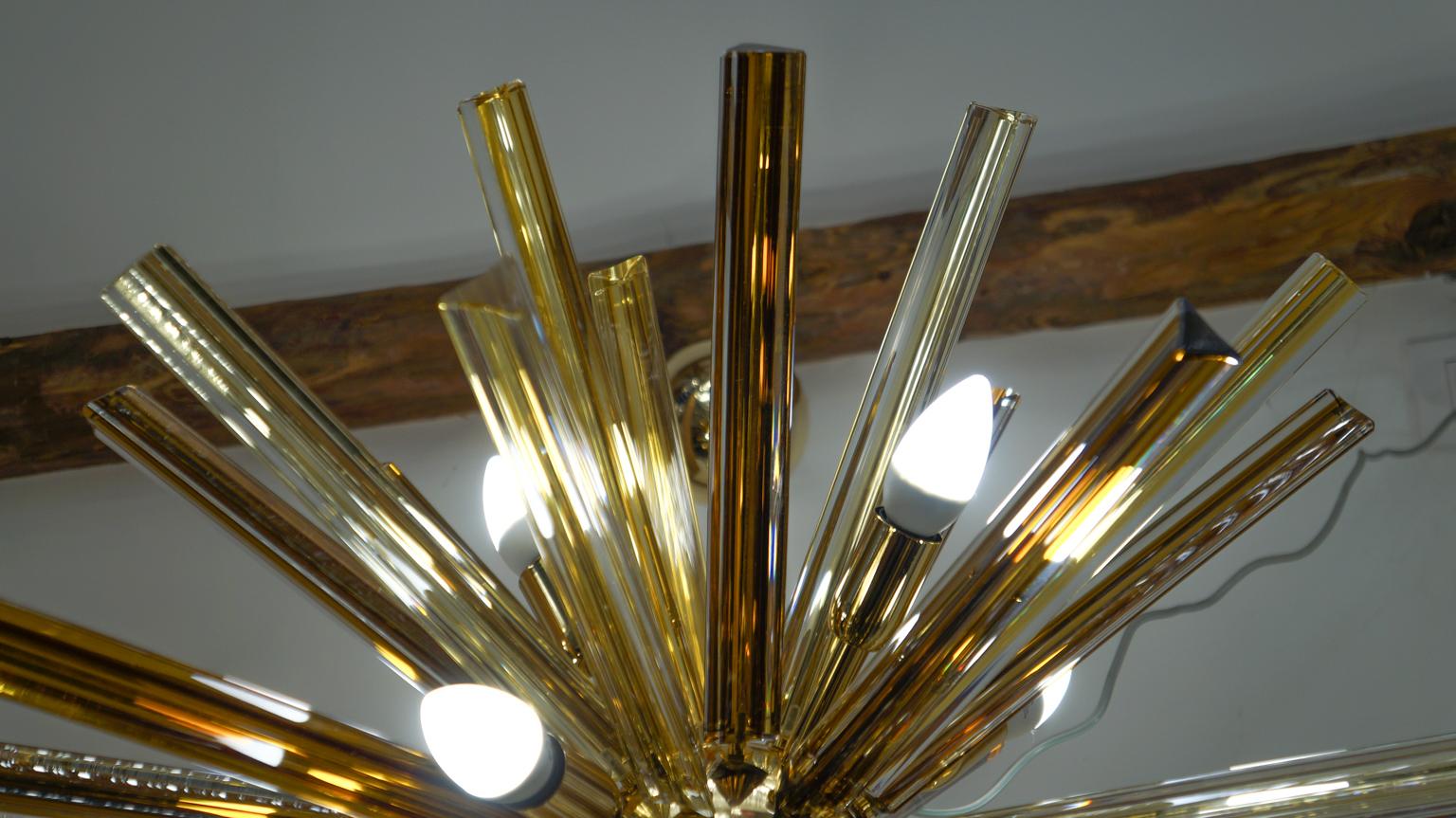 Camer Glass Mid-Century Modern Amber Murano Chandelier Italian Sputnik, 1982 For Sale 11