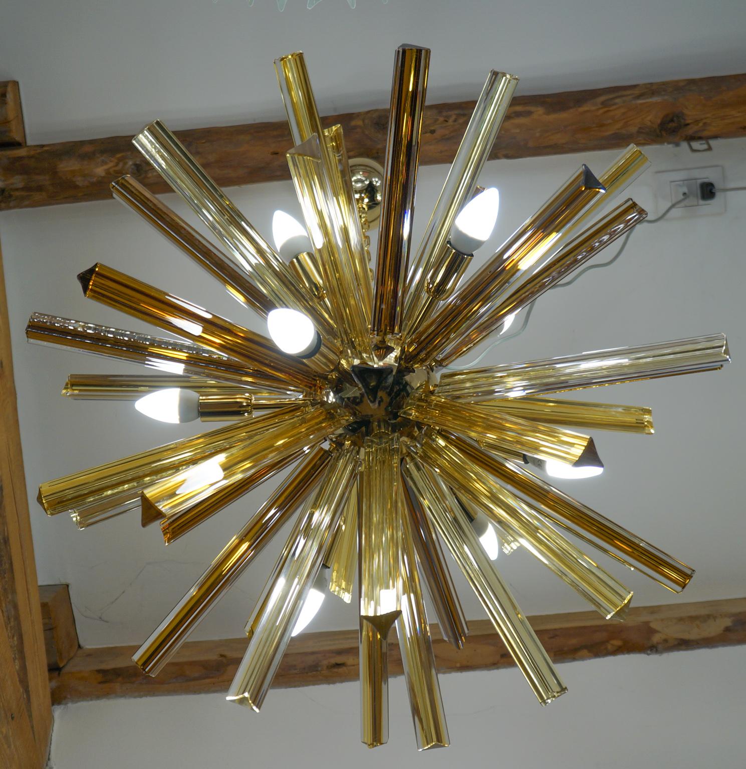 Camer Glass Mid-Century Modern Amber Murano Chandelier Italian Sputnik, 1982 For Sale 13