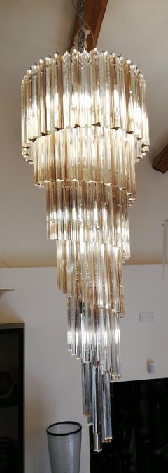 Camer Glass Mid-Century Modern Crystal Amethyst Triedri Murano Chandelier, 1980