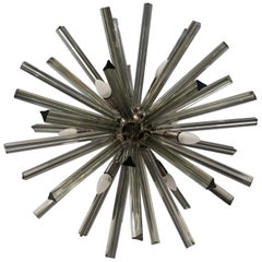Camer Glass Mid-Century Modern Gray Triedri Murano Chandelier Sputnik, 1982