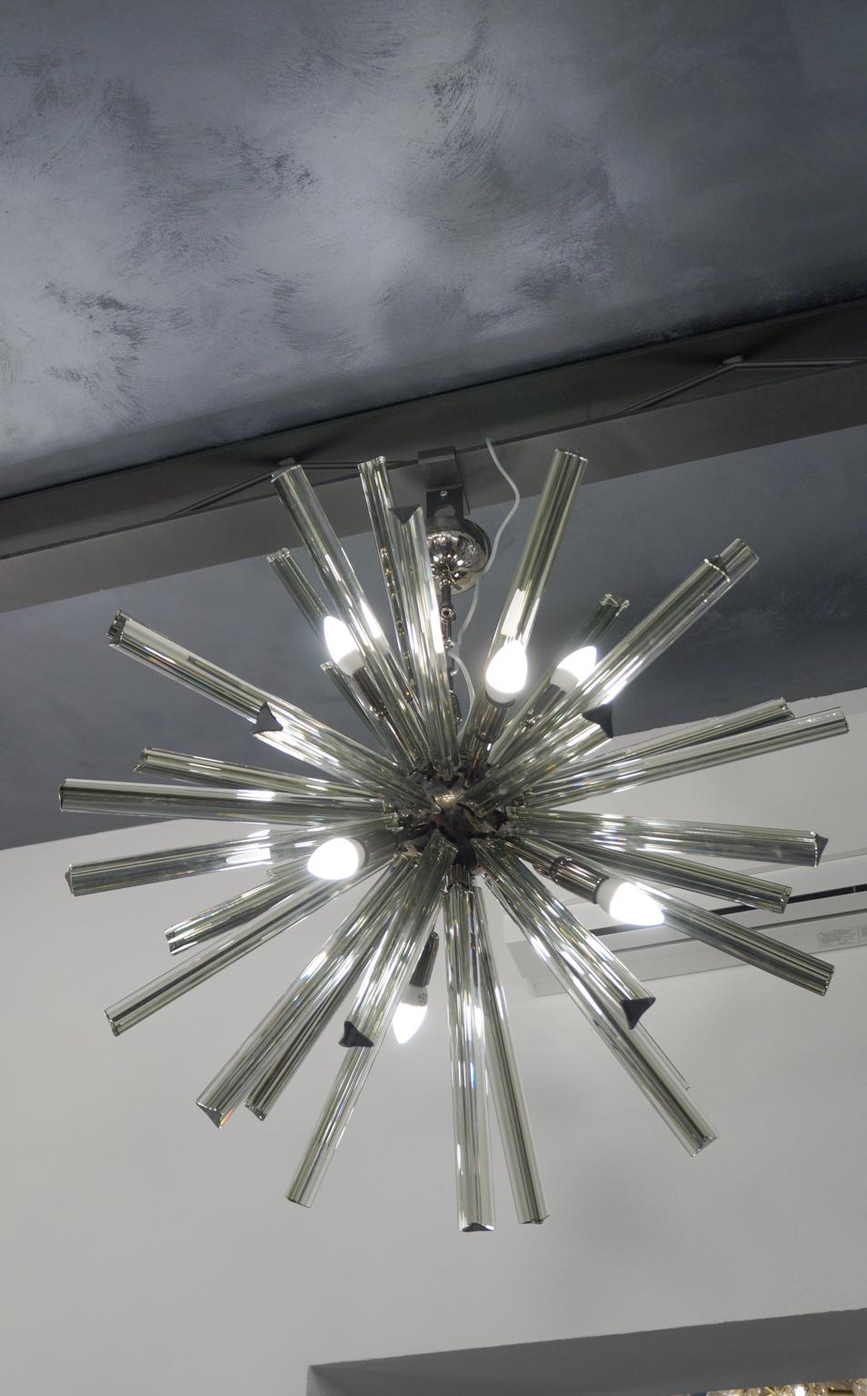 Camer Glass Mid-Century Modern Gray Triedri Murano Chandelier Sputnik, 1982 For Sale 6