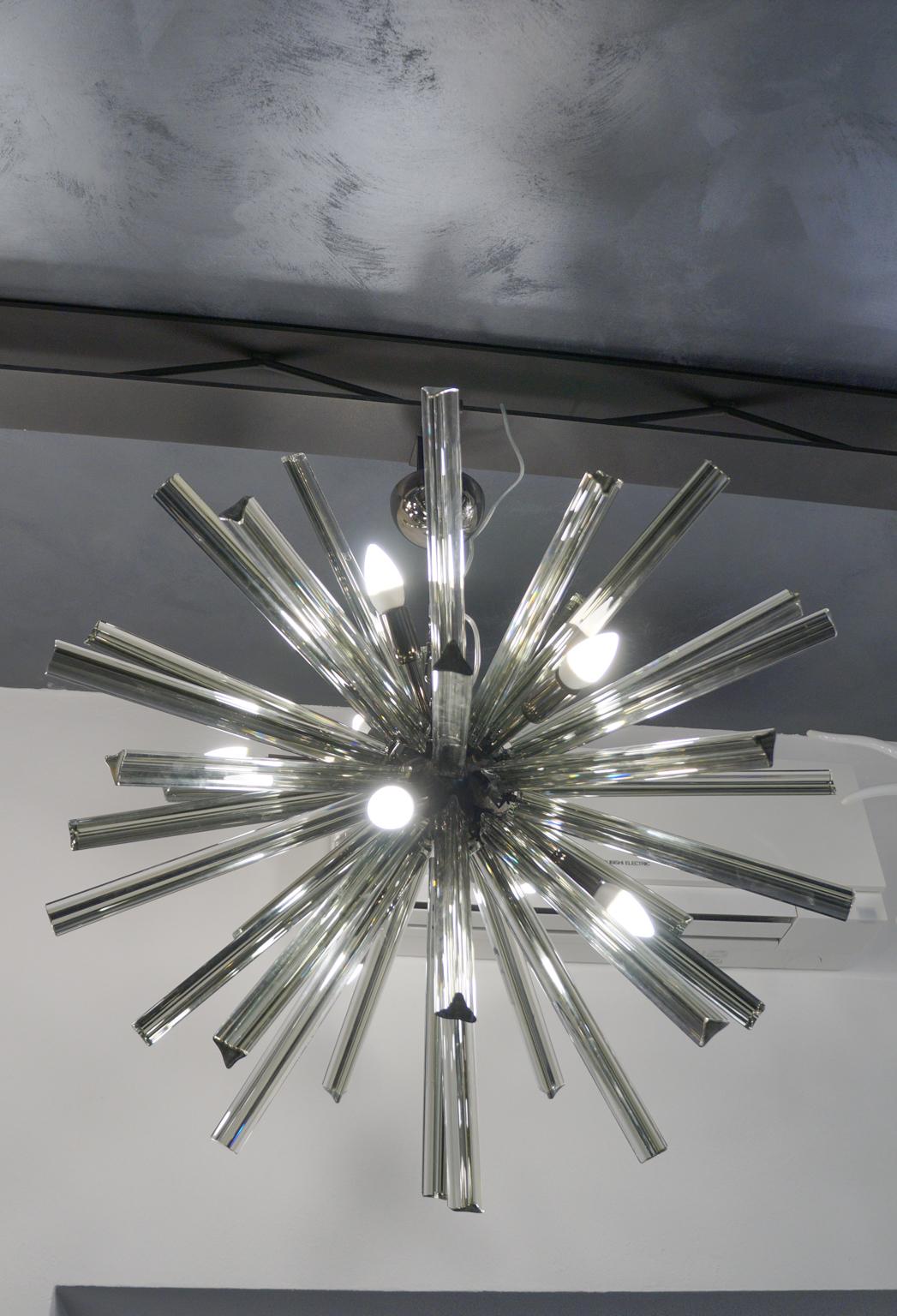 Camer Glass Mid-Century Modern Gray Triedri Murano Chandelier Sputnik, 1982 For Sale 13