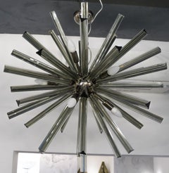 Camer Glass Mid-Century Modern Gray Triedri Murano Chandelier Sputnik, 1982
