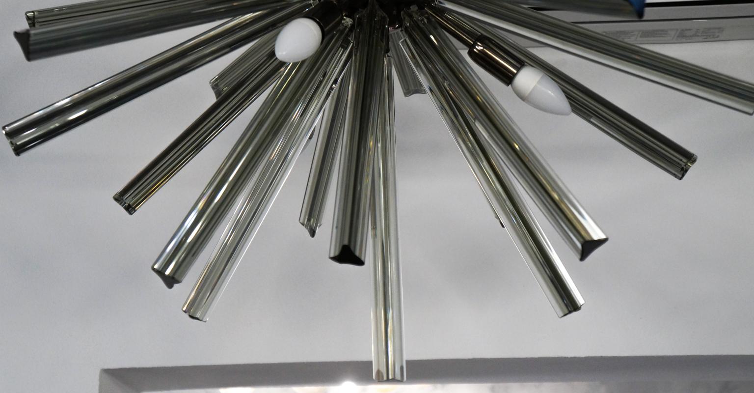 Art Glass Camer Glass Mid-Century Modern Gray Triedri Murano Chandelier Sputnik, 1982 For Sale