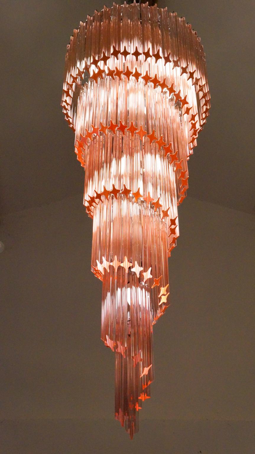 Camer Glass Mid-Century Modern Pink Spiral Triedri Murano Chandelier, 1980 For Sale 7