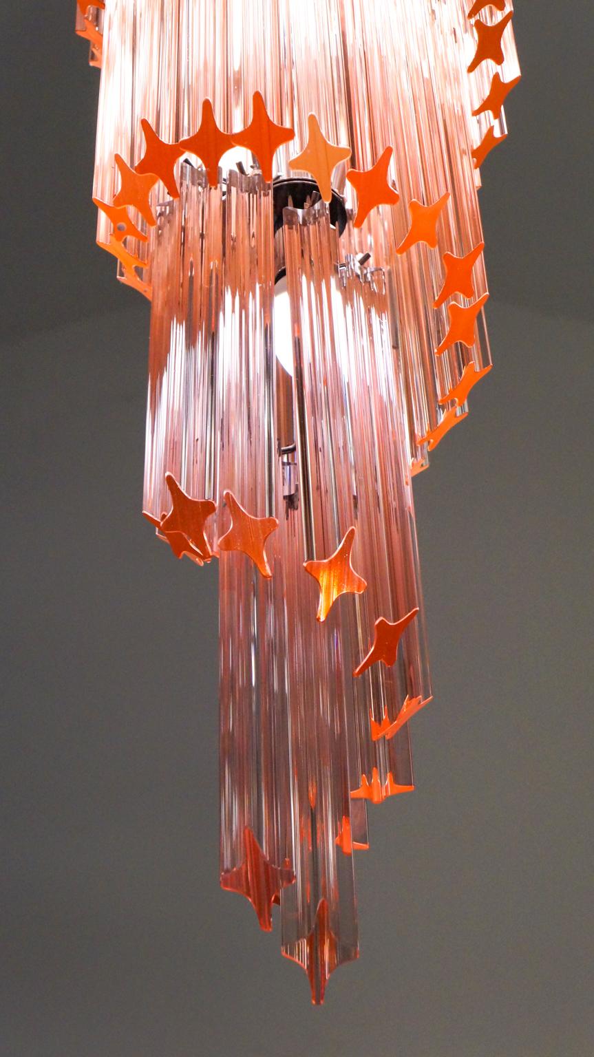 Camer Glass Mid-Century Modern Pink Spiral Triedri Murano Chandelier, 1980 For Sale 8