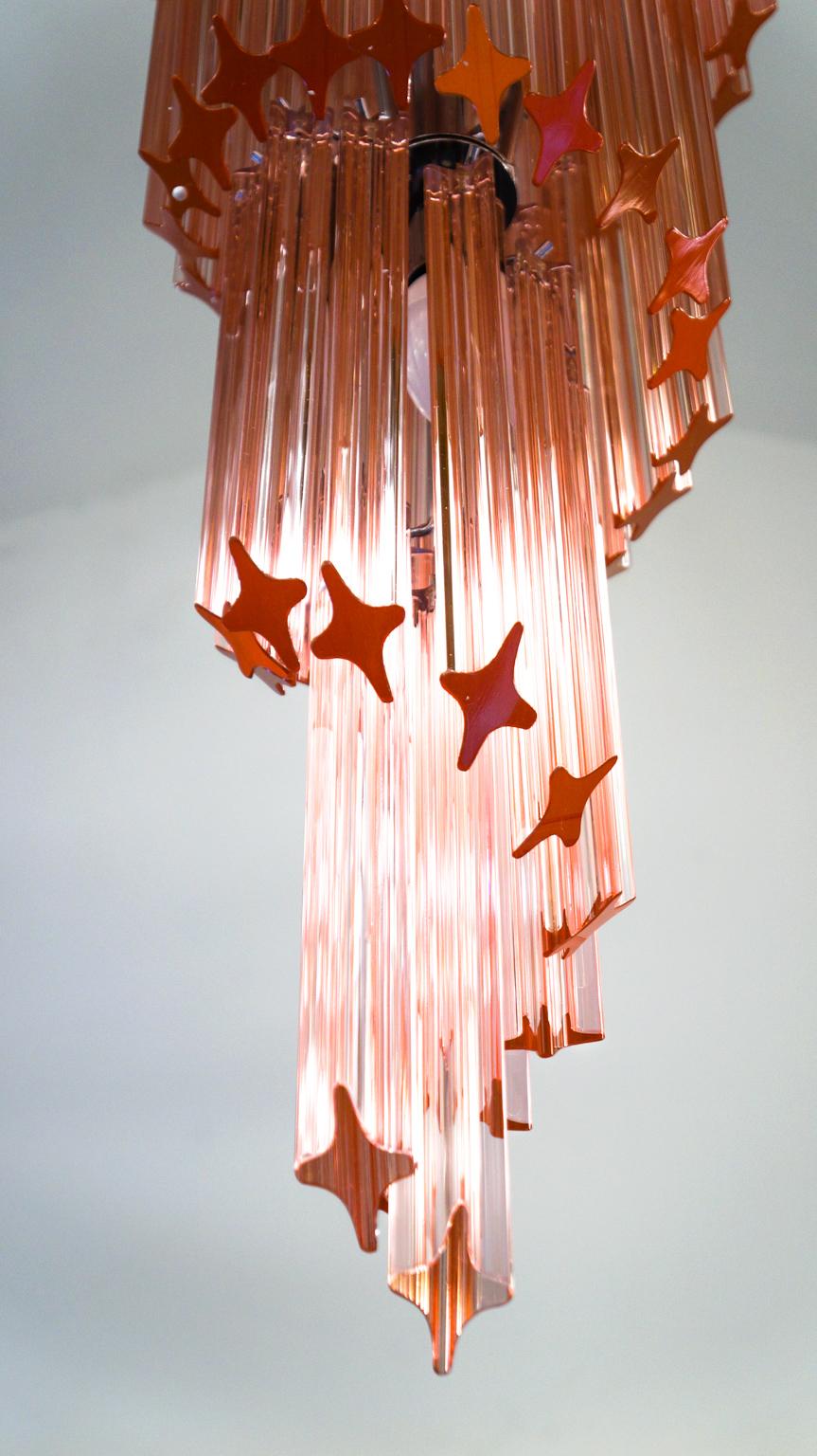 Hand-Crafted Camer Glass Mid-Century Modern Pink Spiral Triedri Murano Chandelier, 1980 For Sale