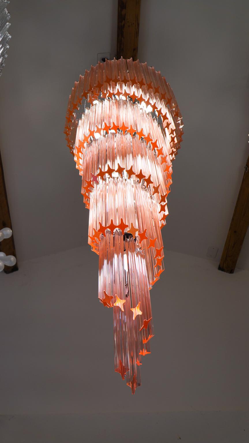 Camer Glass Mid-Century Modern Pink Spiral Triedri Murano Chandelier, 1980 For Sale 3