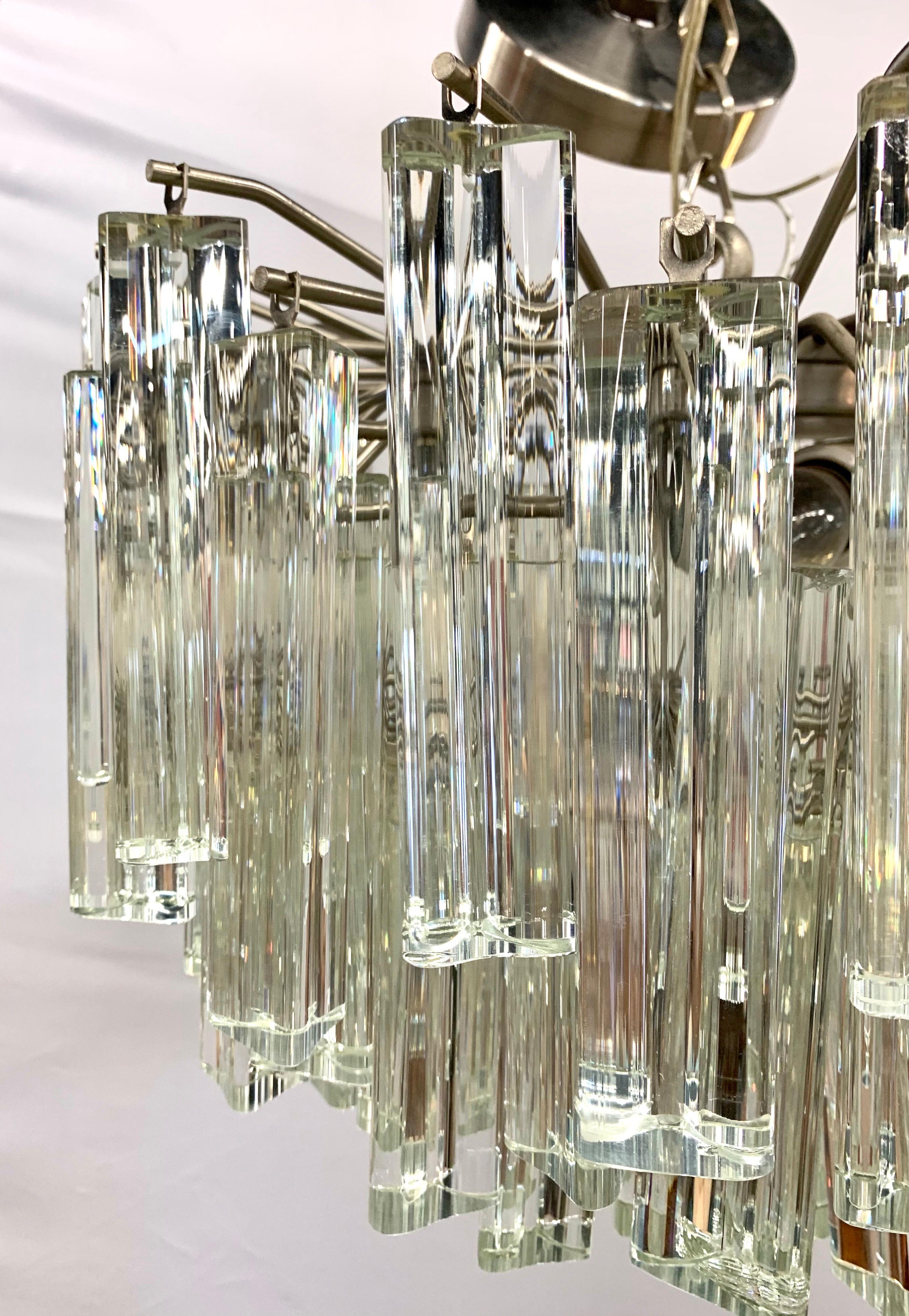 Mid-Century Modern Camer Glass Murano Italy Crystal Prism Glass Chandelier