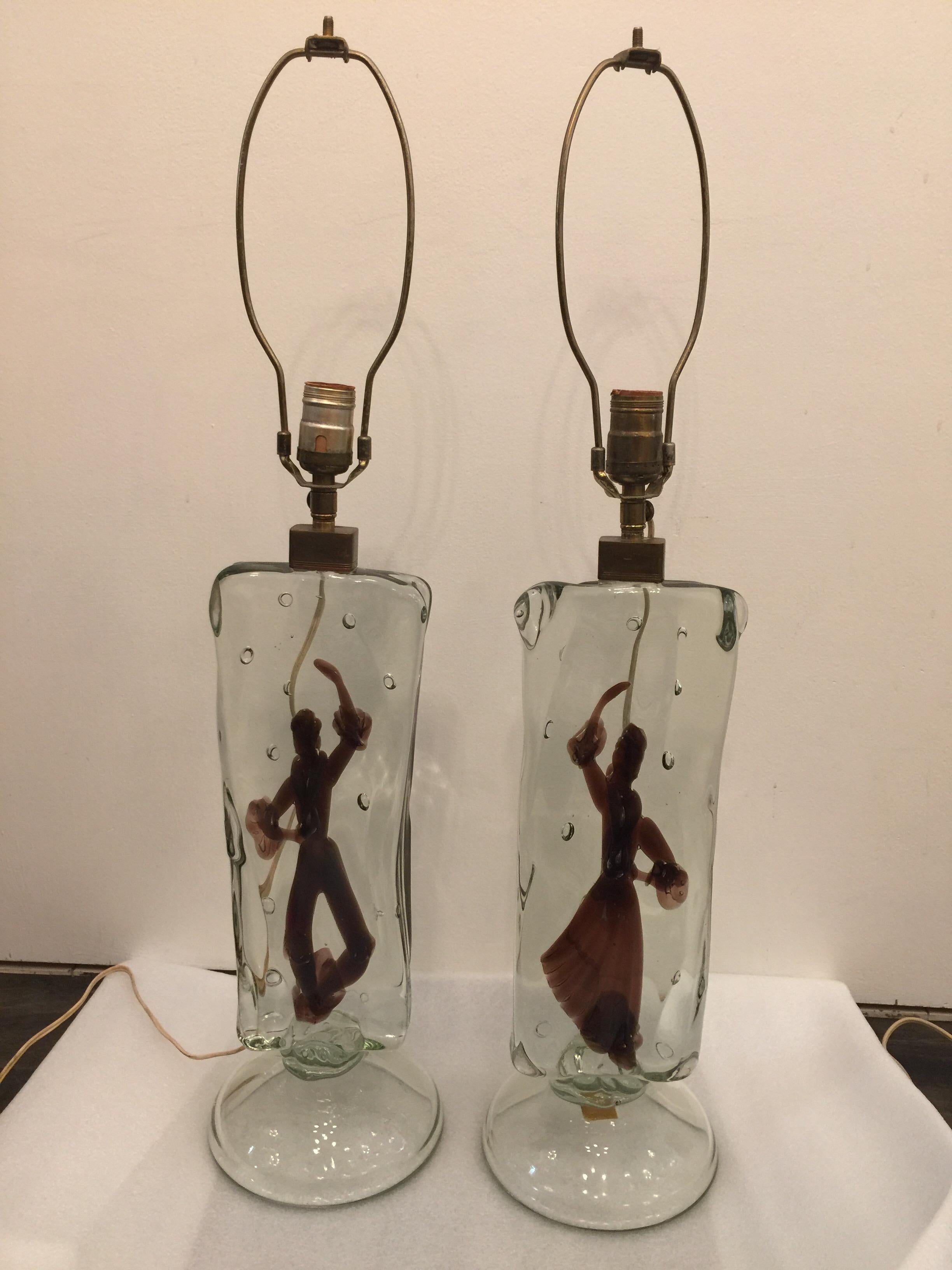 Camer Glass Pair of Murano Lamps by Alfredo Barbini 'Labelled' 2