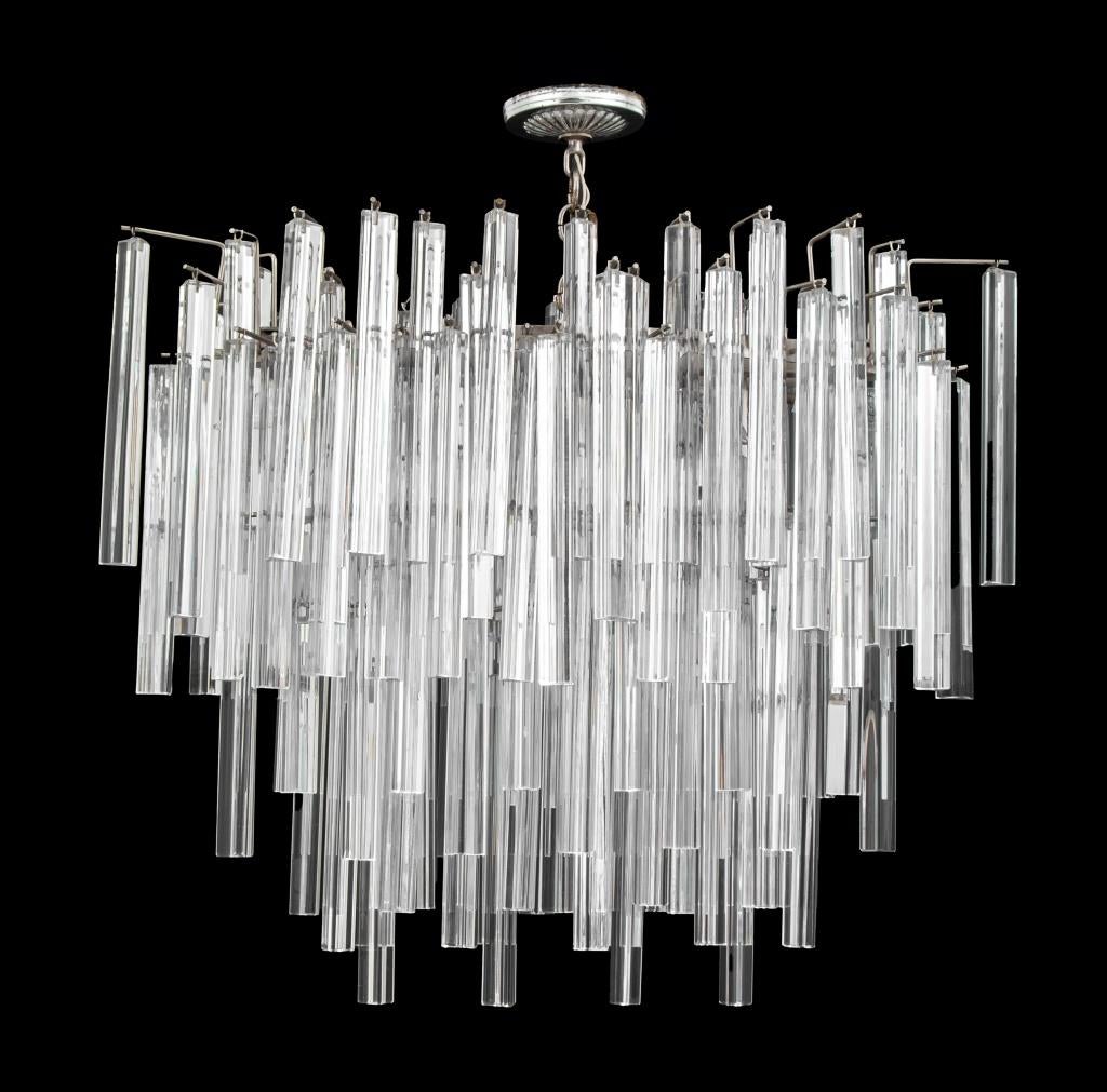 20th Century Camer Mid-Century Glass Prism Chandelier For Sale