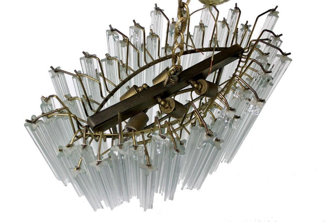Camer Mid-Century Modern Murano Chandelier Glass Prisms Light Fixture In Good Condition For Sale In Rockaway, NJ