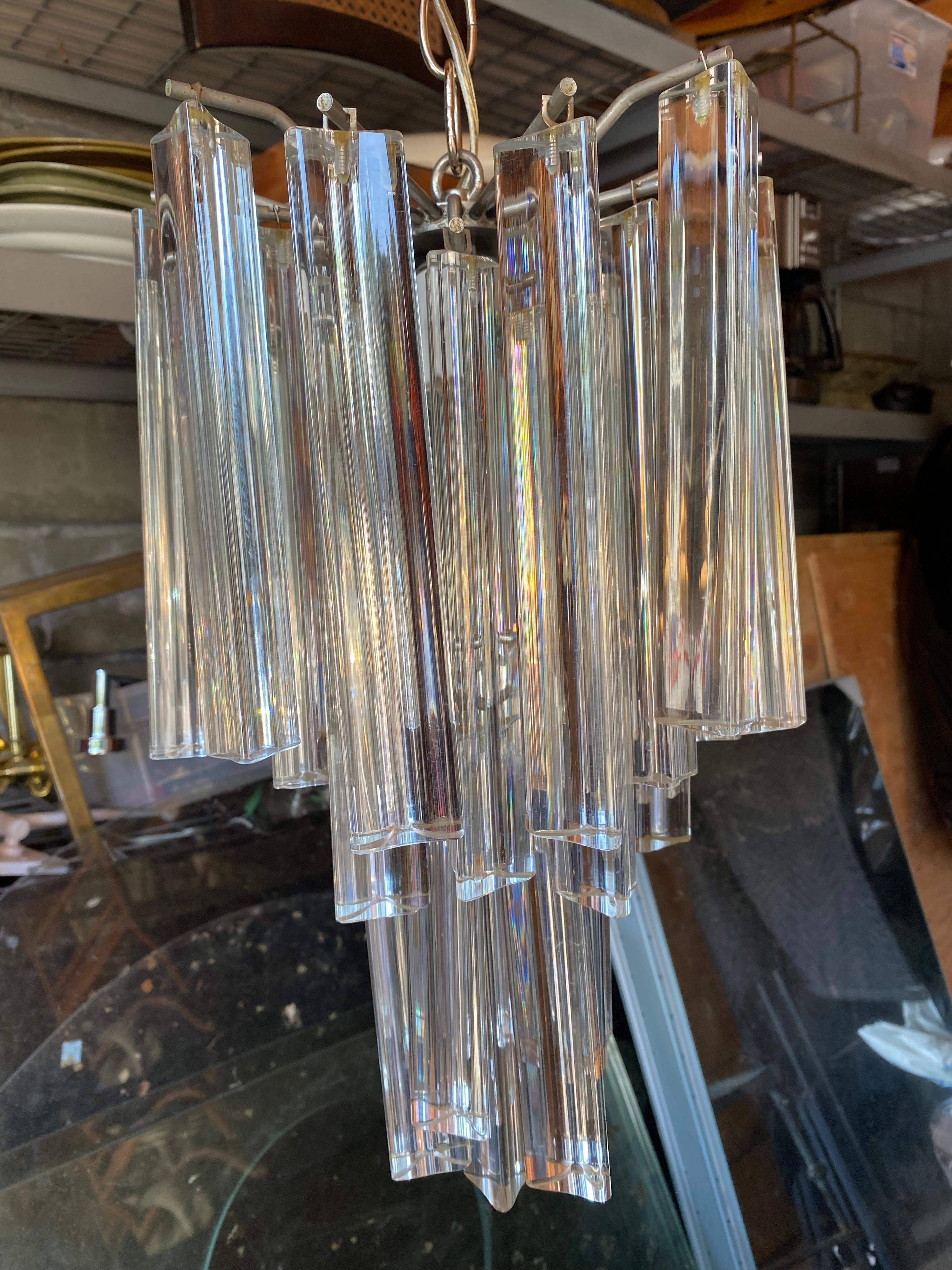 Hand-Crafted Camer Murano glass chandelier Italy mid century Venini hanging triangular shaped For Sale
