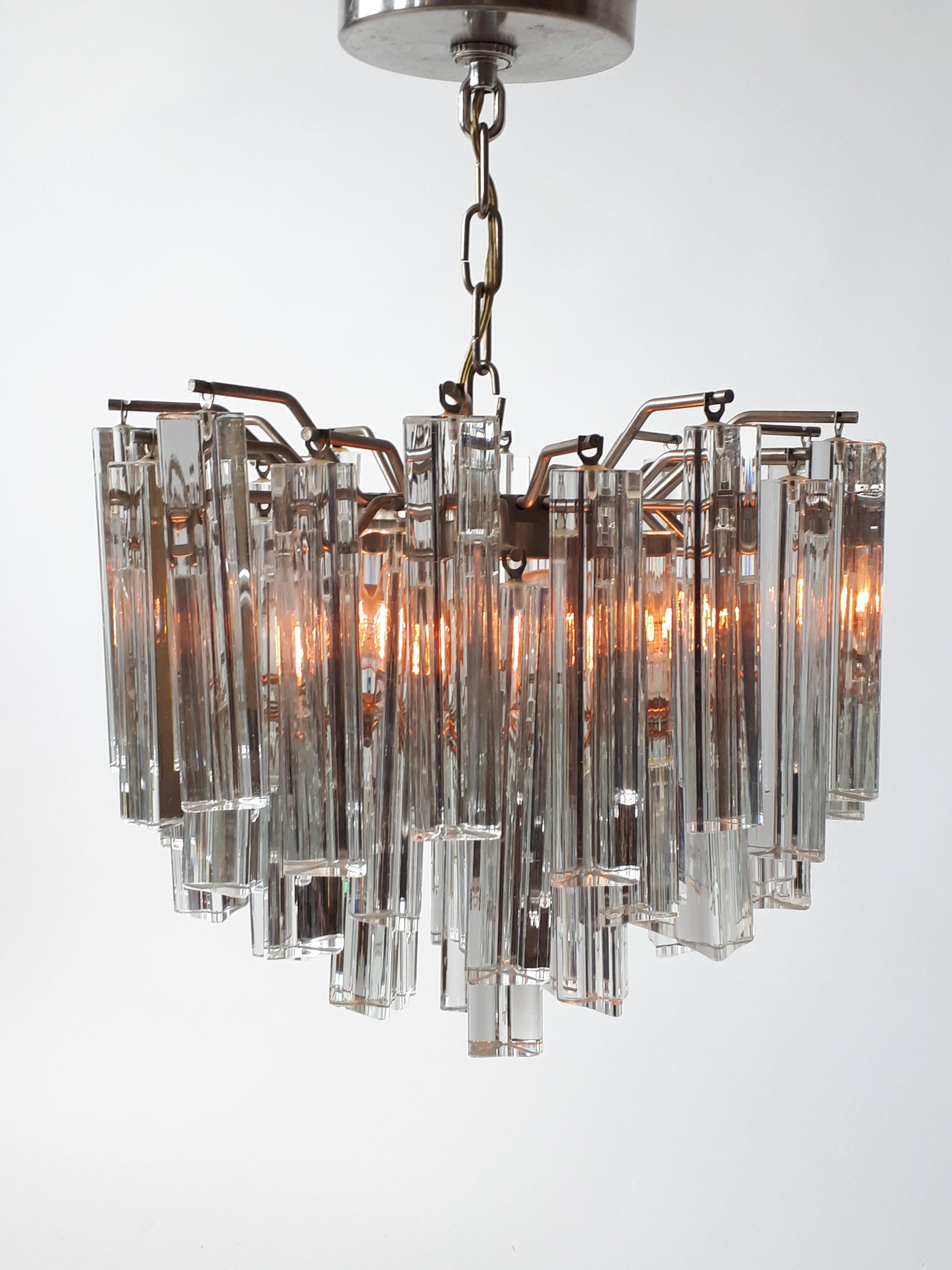 Steel Camer, Venini Solid Glass Chandelier or Pendant, 1960s, Italy For Sale