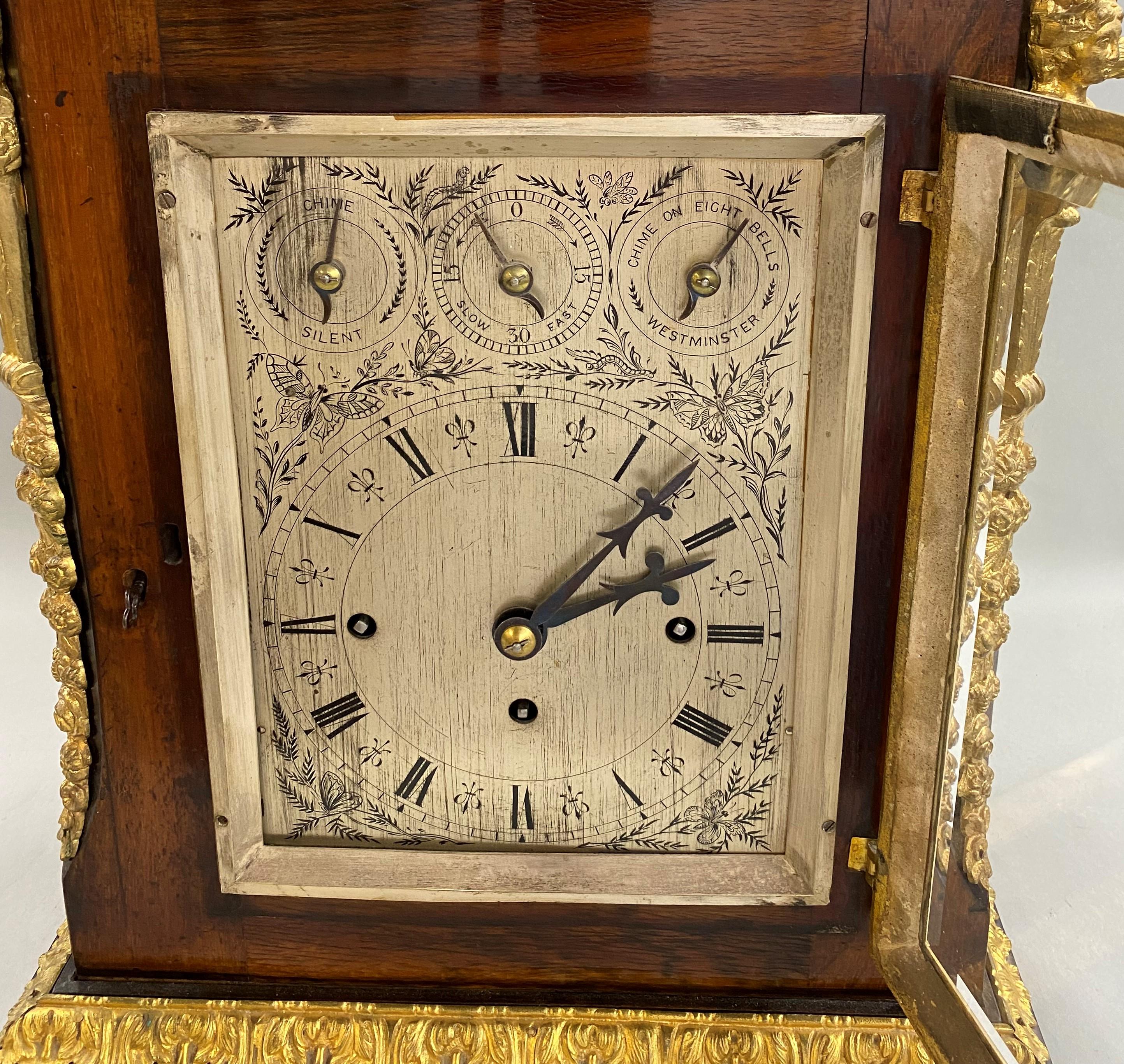 Hand-Carved Camerer, Cuss, & Co London English Ormolu Rosewood Musical Bracket Clock