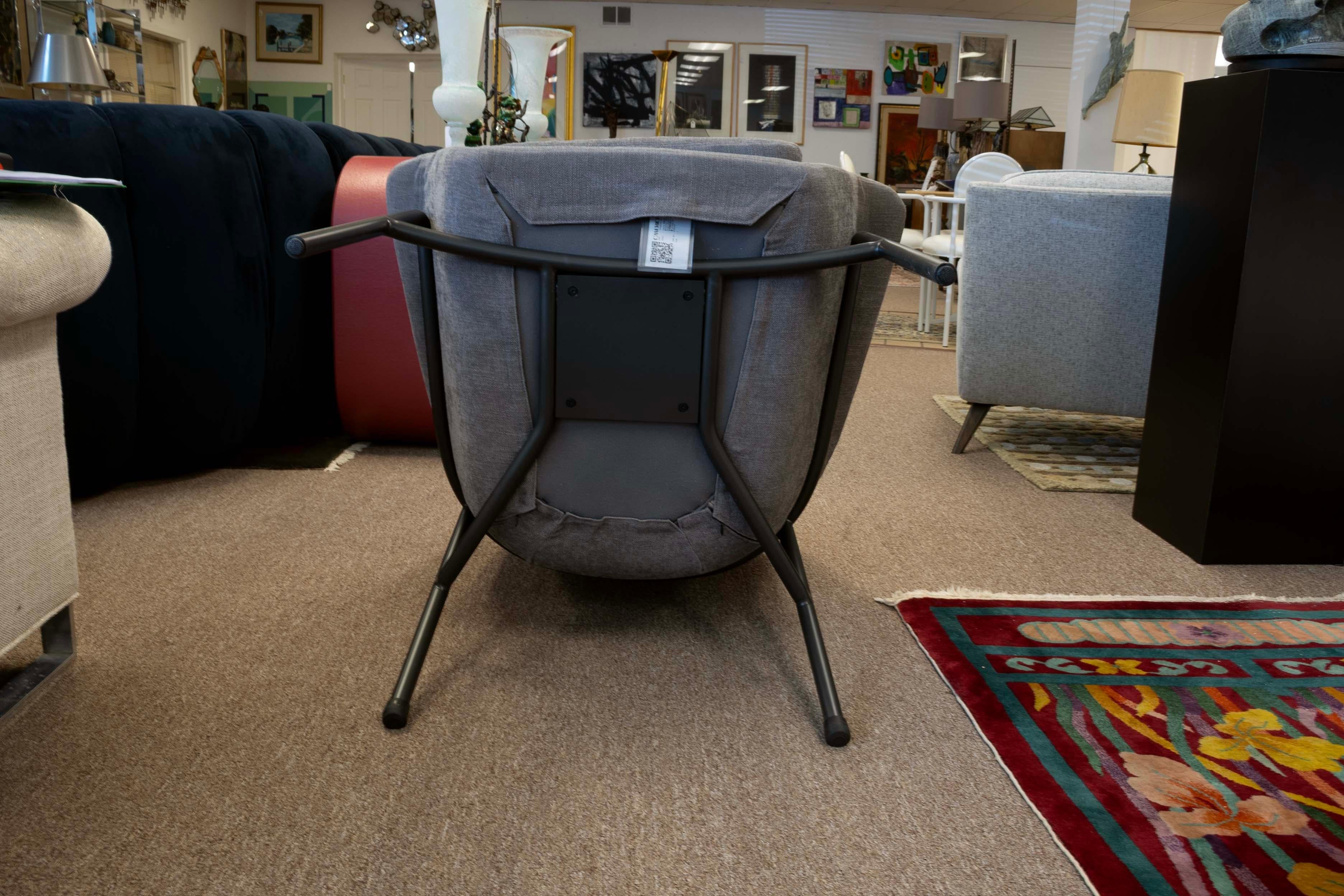 Camerich Pair Noble Grey Lounge Armchairs Vintage MCM Style Contemporary Modern In Good Condition For Sale In Keego Harbor, MI